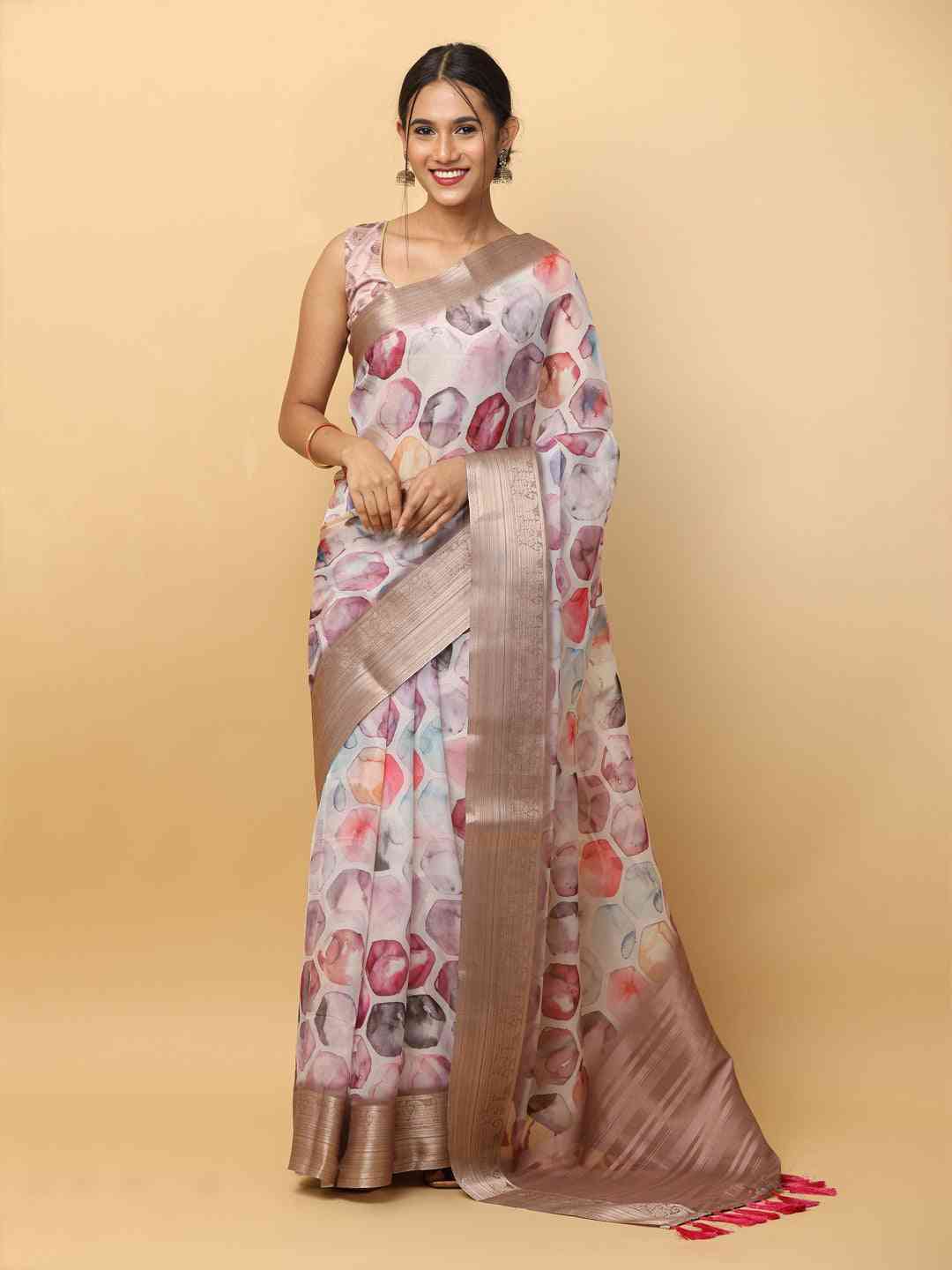 Soft Orgenza With Digital Print Party Wear Saree
