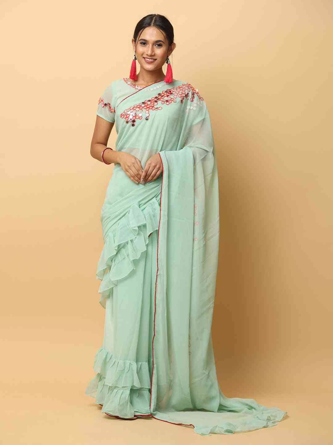 Soft Georgette Ruffle Party Wear Saree