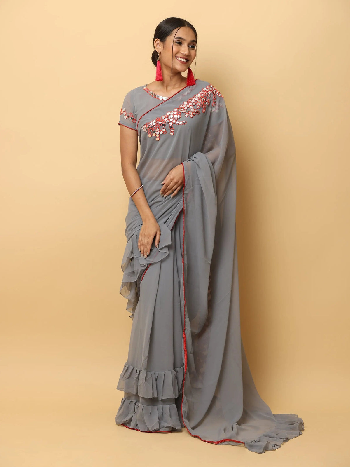 Soft Georgette Ruffle Party Wear Saree