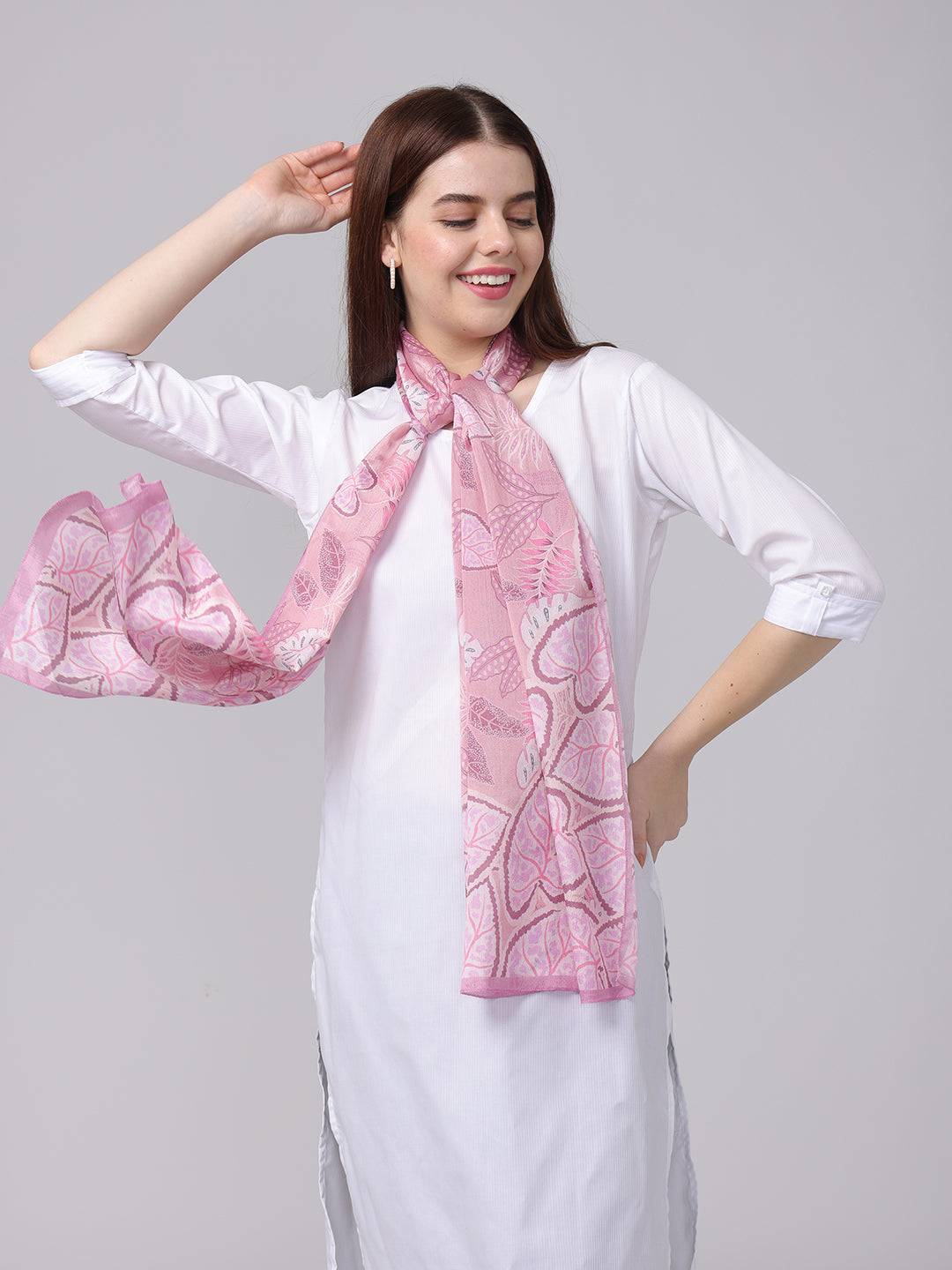 Charming Pink Leaf Pattern Scarf