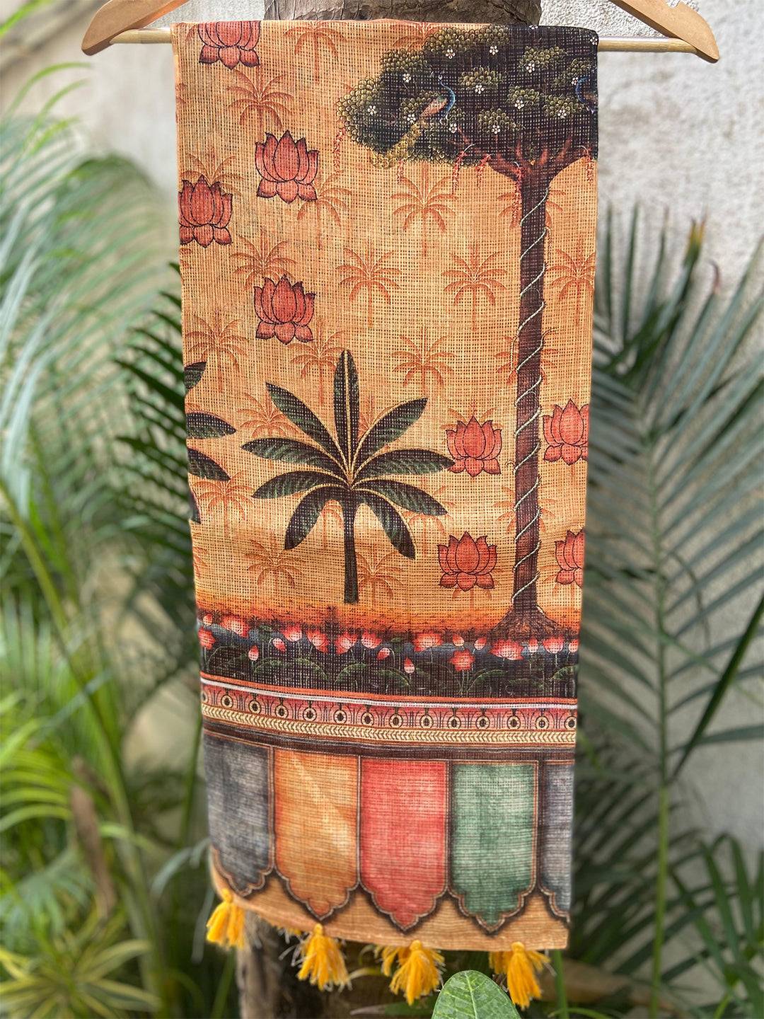 Orange Kota Doriya Silk Saree With Floral Print