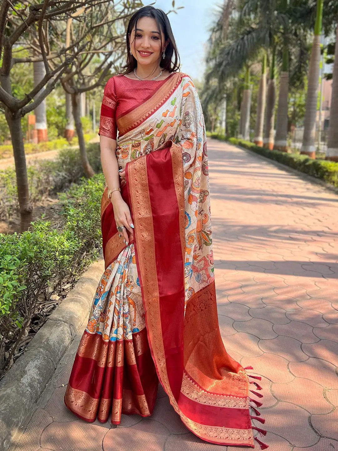 Maroon Colour Double Border Chex Weaving Banarasi Soft Silk Saree