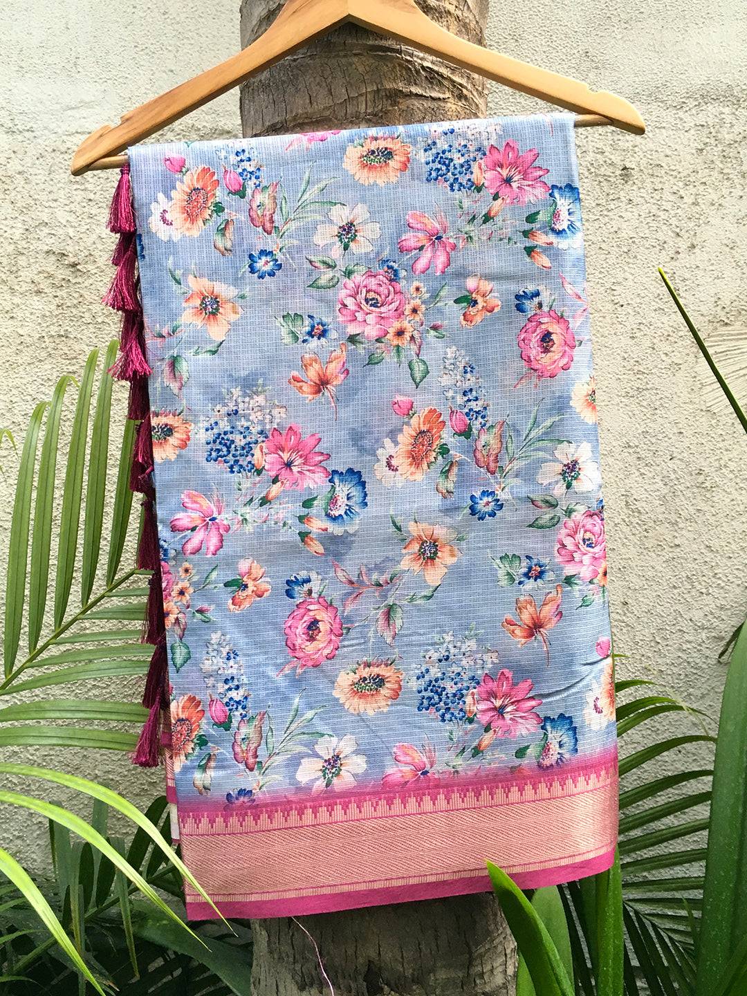 Light Purple Kota Flower Digital Print Saree