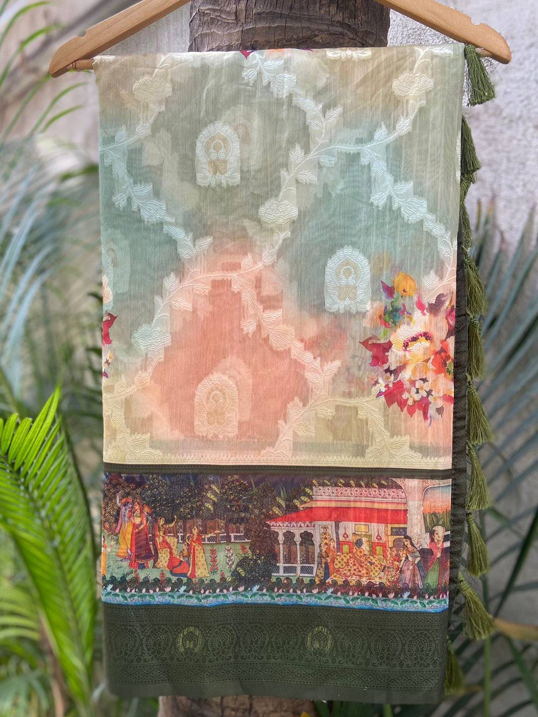 Green Lakhani Kalamkari Print Saree