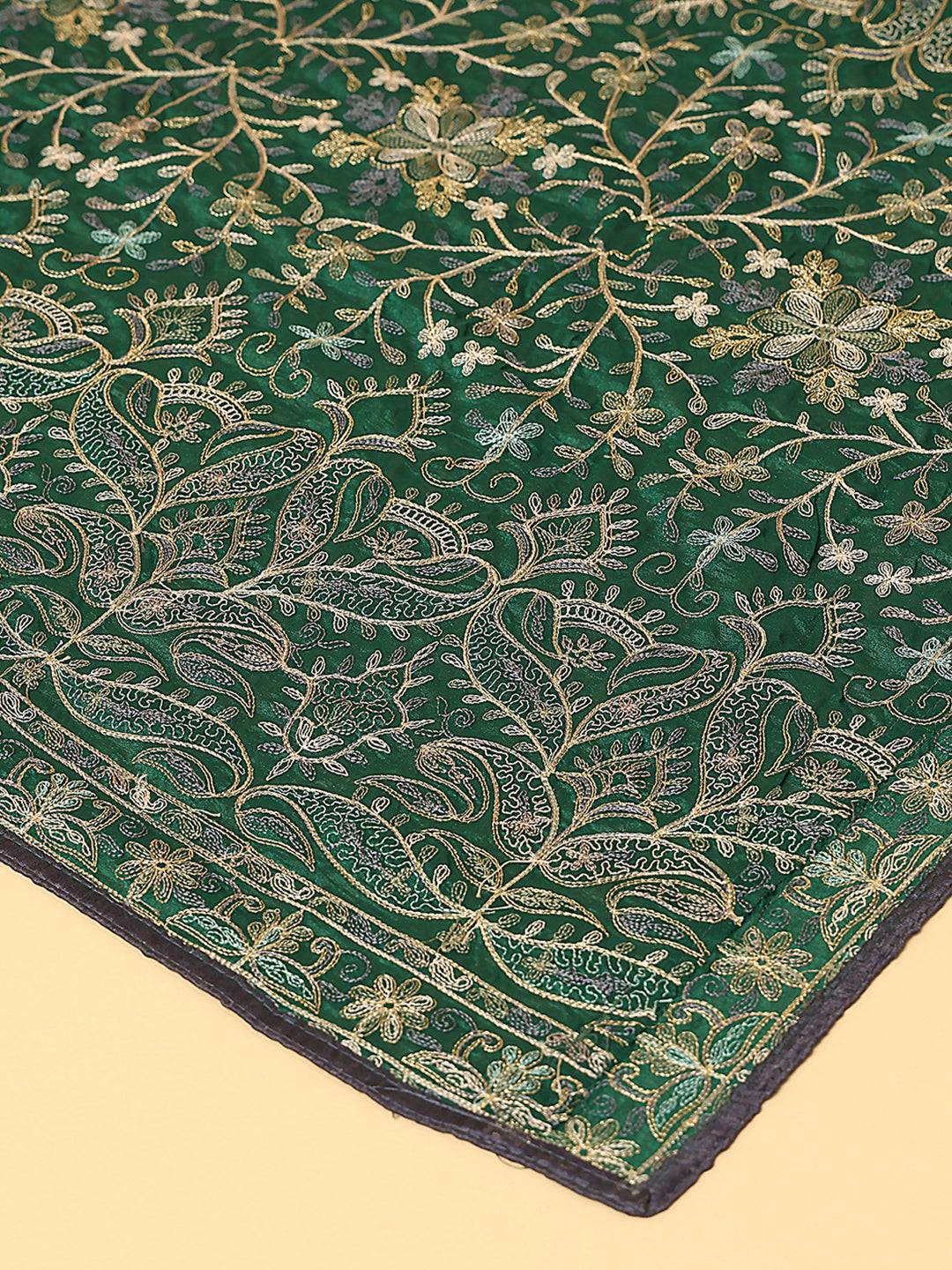 Dark Green Gold Fine Jaal Pashmina Dupatta