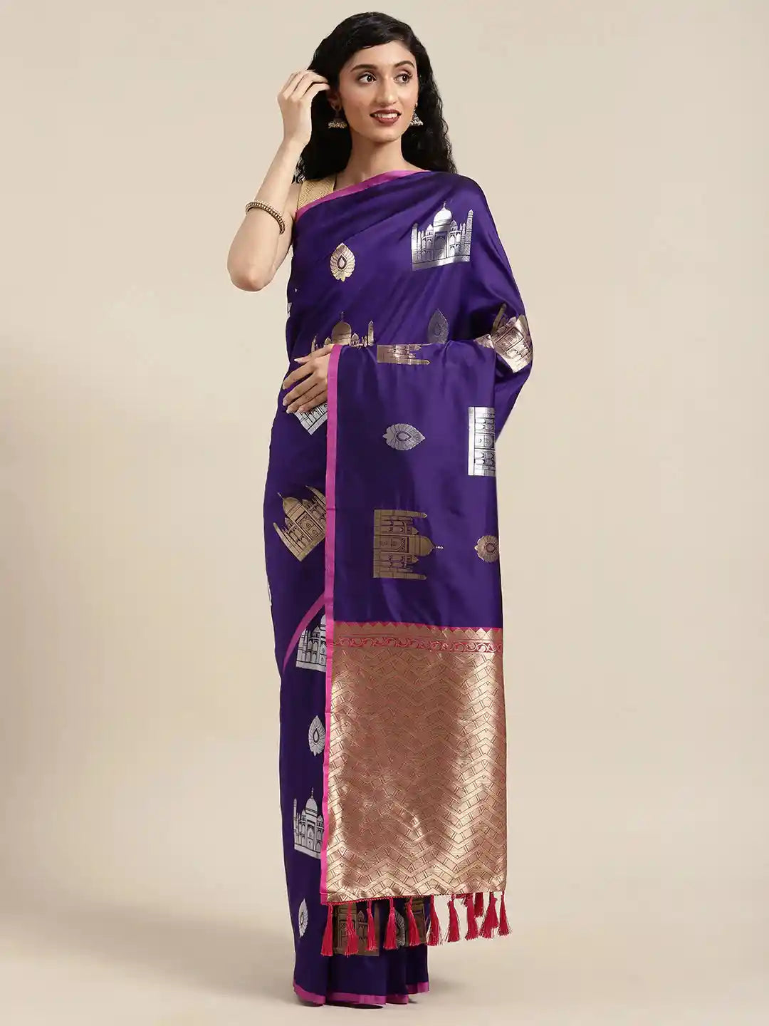Trendy Navy Colour Silk Blend Woven Design Banarasi Saree