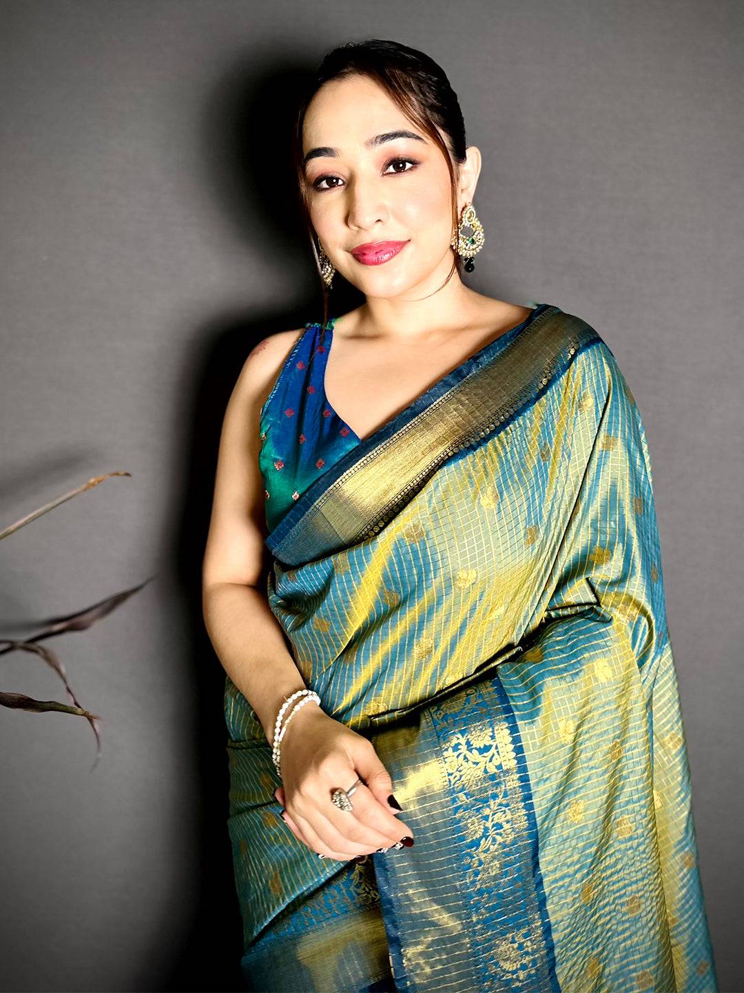 Radiance Self Gold Zari Chex Chitpallu Saree