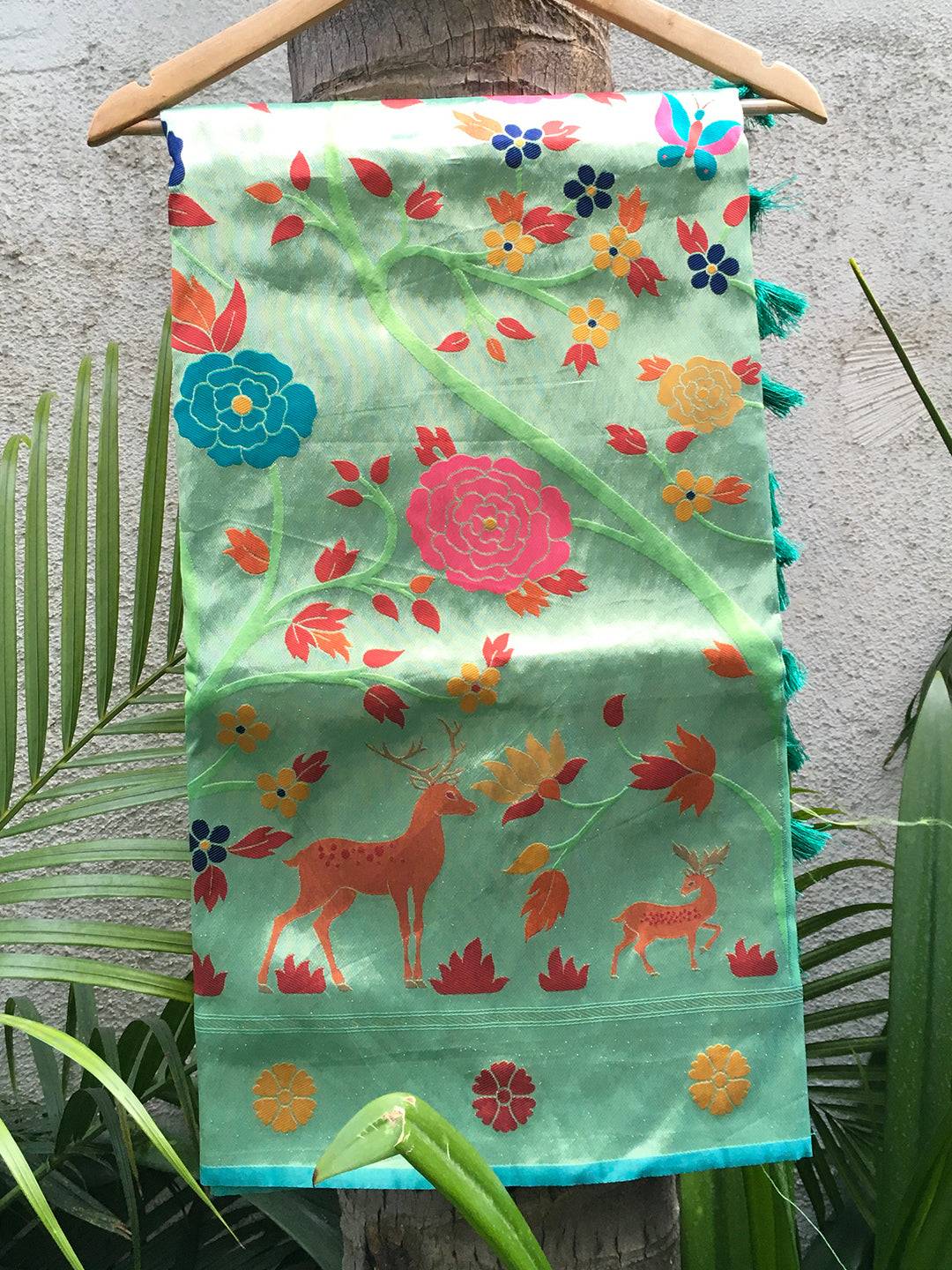 Mint Meenakari Work Paithani Saree
