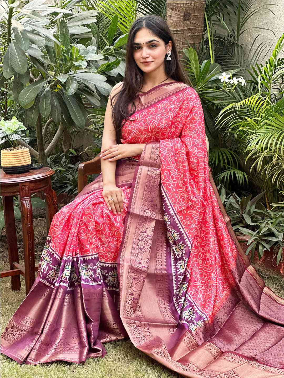 Soft Silk Bandhej Digital Printed Saree