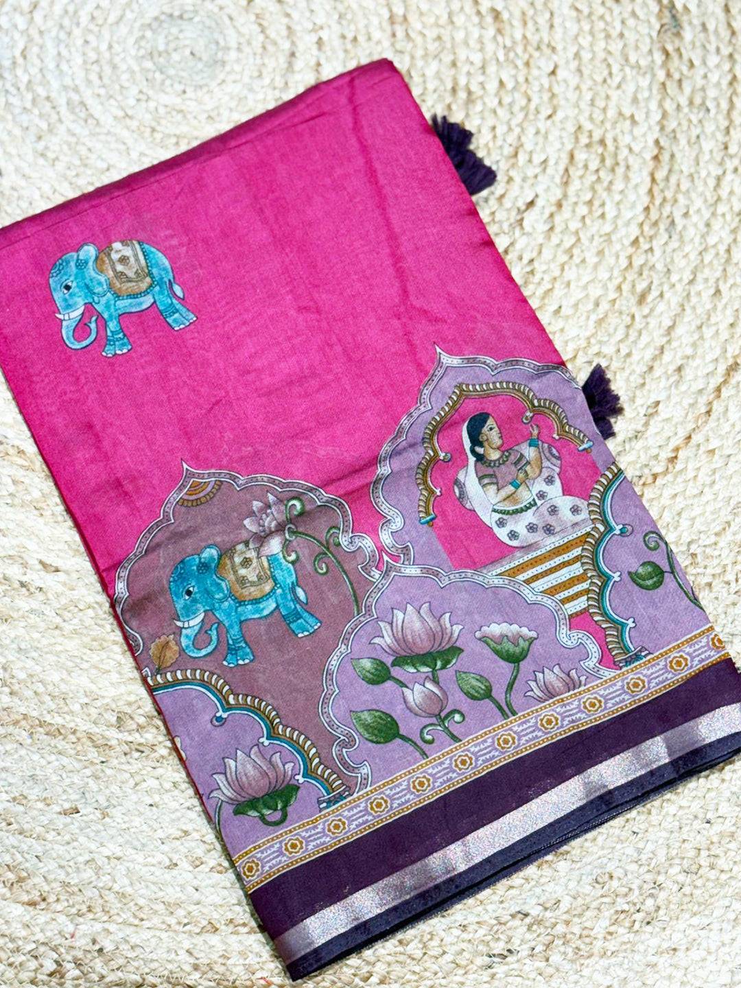 Pink Mul Kalamkari Printed Saree