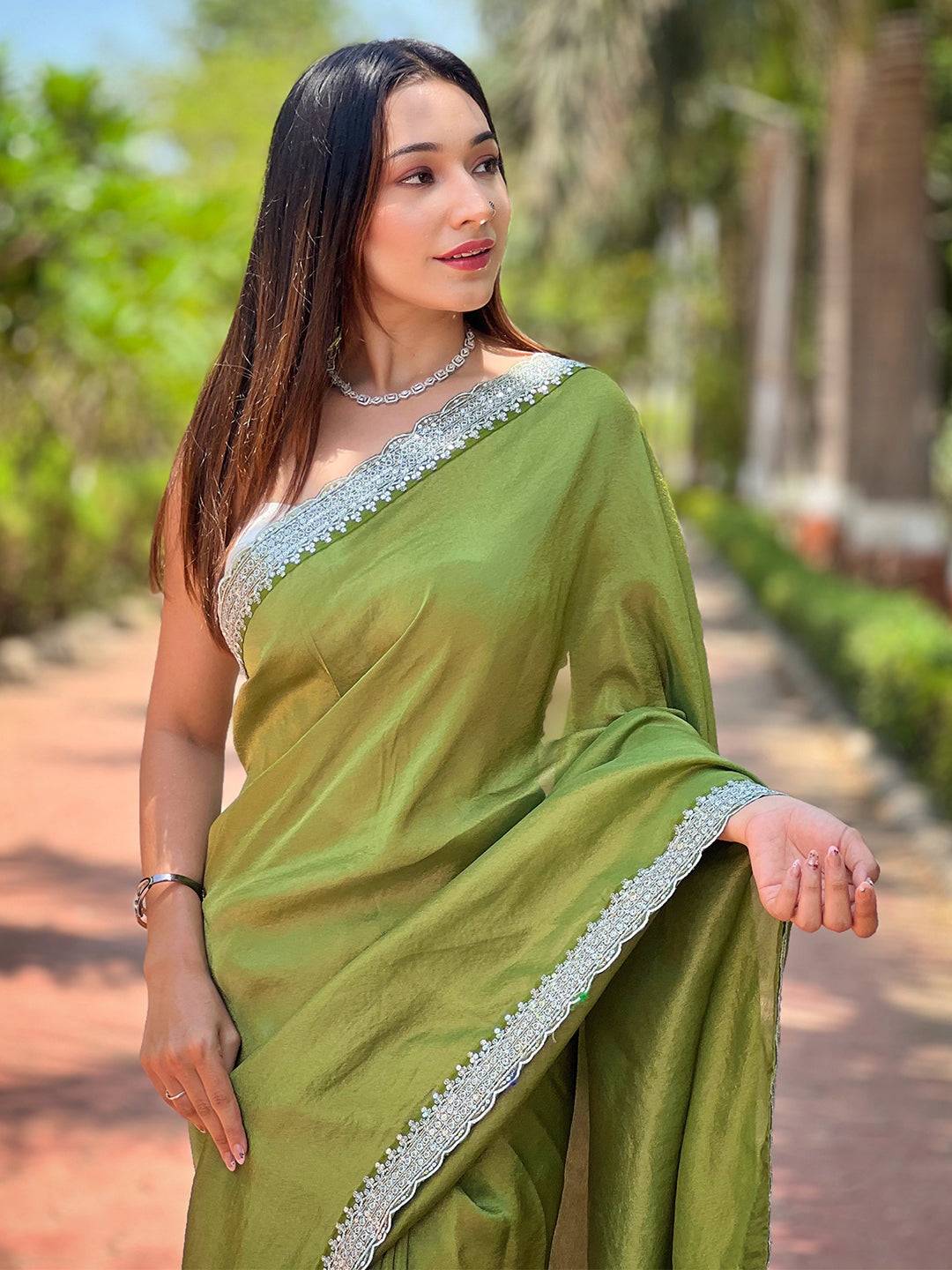 Forest Green Pure Viscose Dyed Saree
