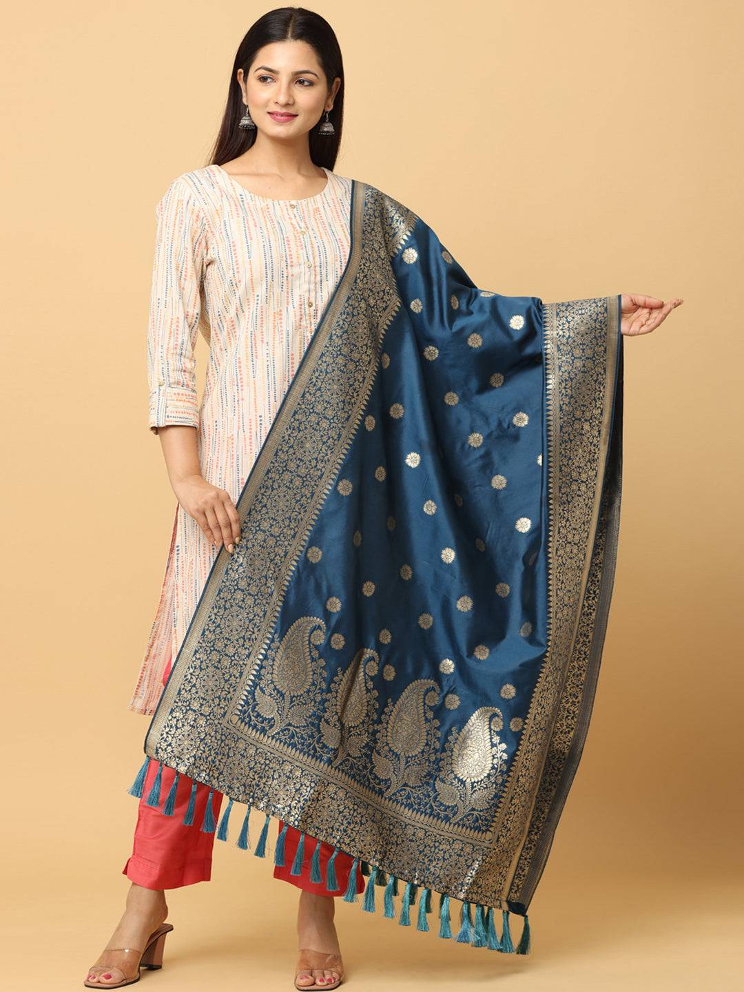 Silk Blend Woven Teal Colour Design Dupatta