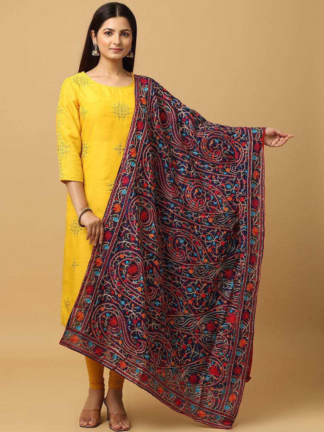 Navy Vivid Multicolour Pashmina Dupatta