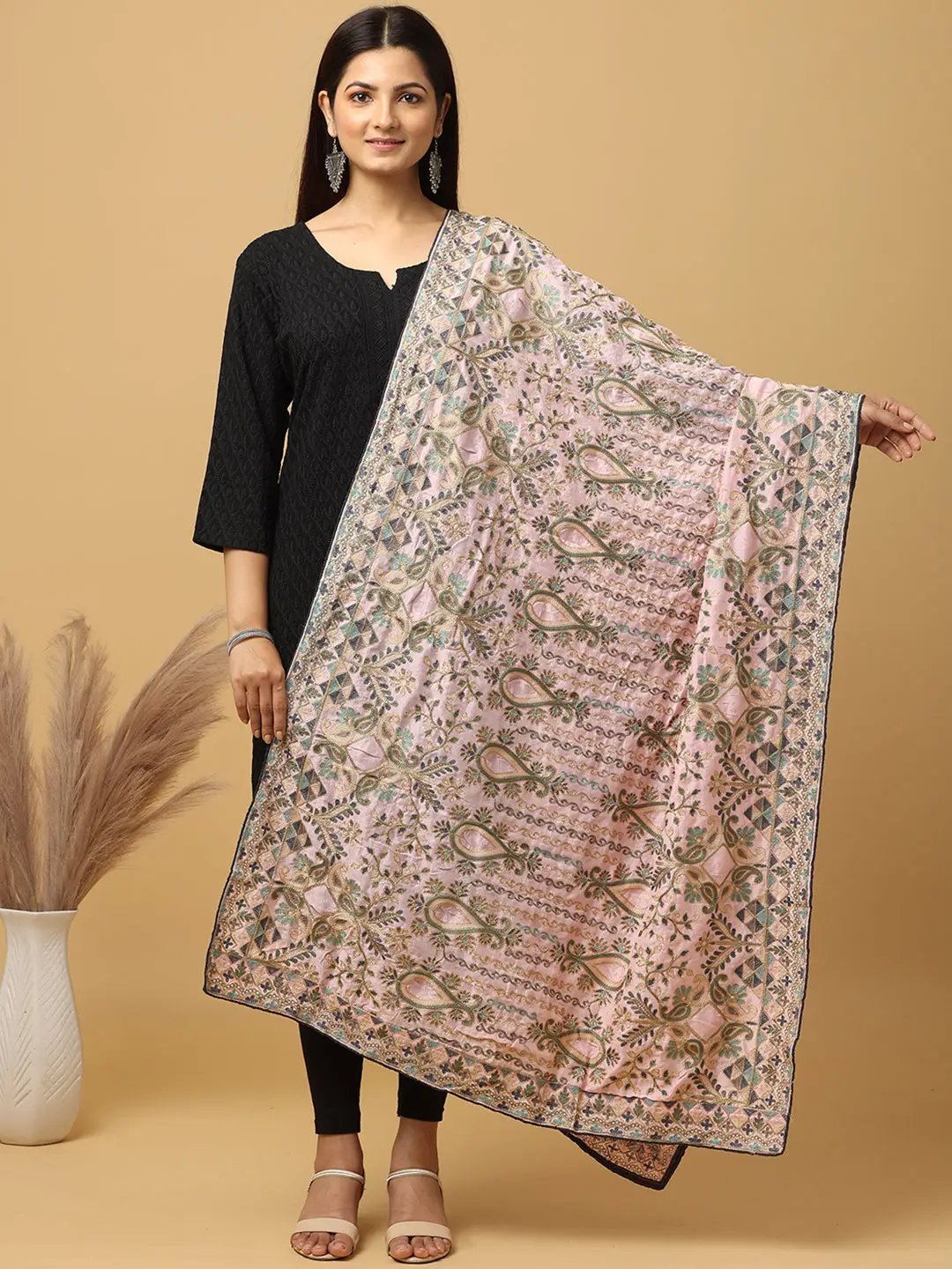 Light Pink Pastel Floral Pashmina Dupatta