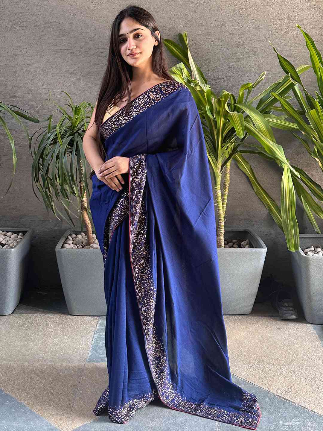 Navy Colour Vichitra Silk Saree