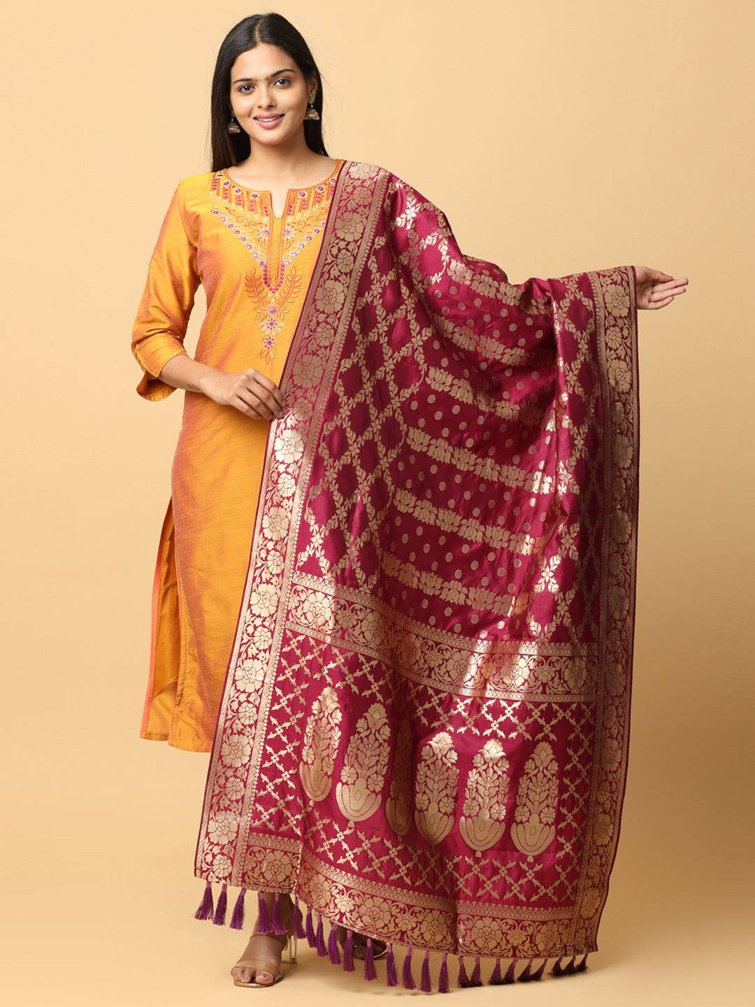 Traditional Silk Blend Woven Design Dupatta