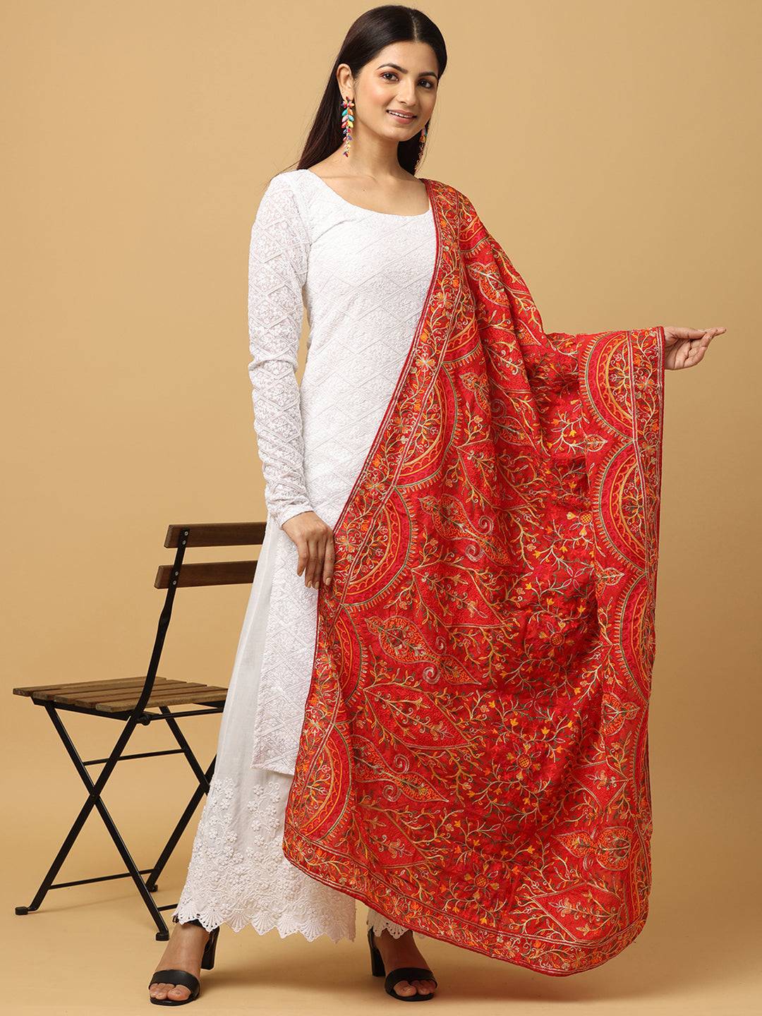 Red Paisley Scatter Pashmina Dupatta