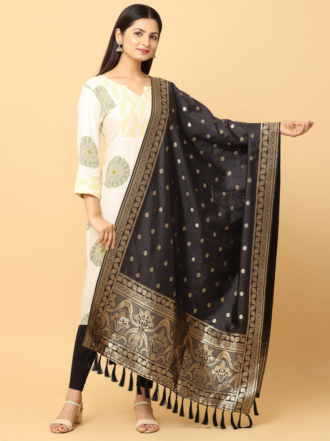 Woven Design Silk Blend Black Colour Dupatta
