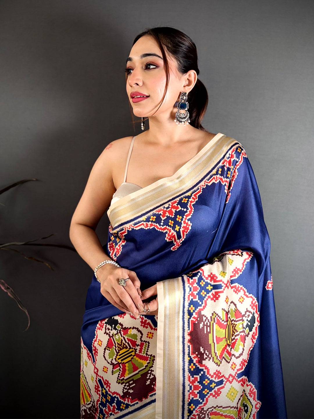 Royal Blue Patola Border Kanchi Saree