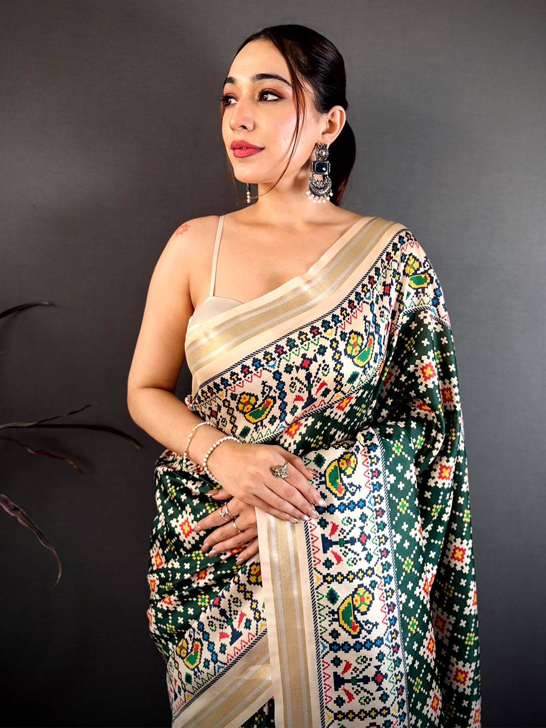 Dark Green Allover Patola Kanchi Saree