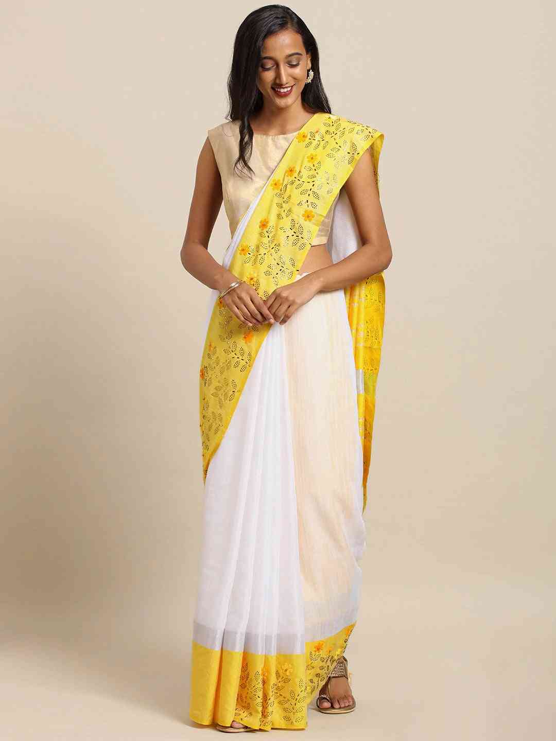 Light Yellow Colour Linen Saree with Solid Border