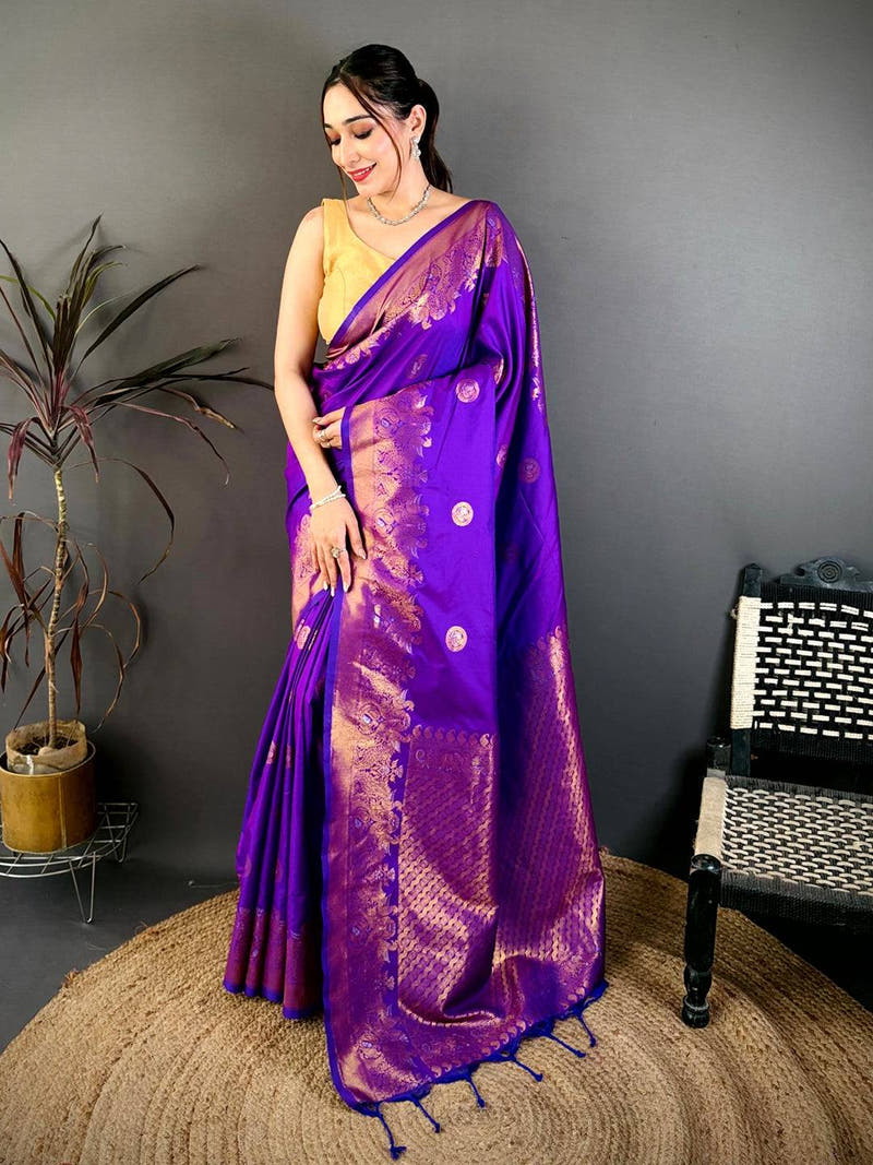 Royal Purple Kanchi Zari Work Soft Silk Saree
