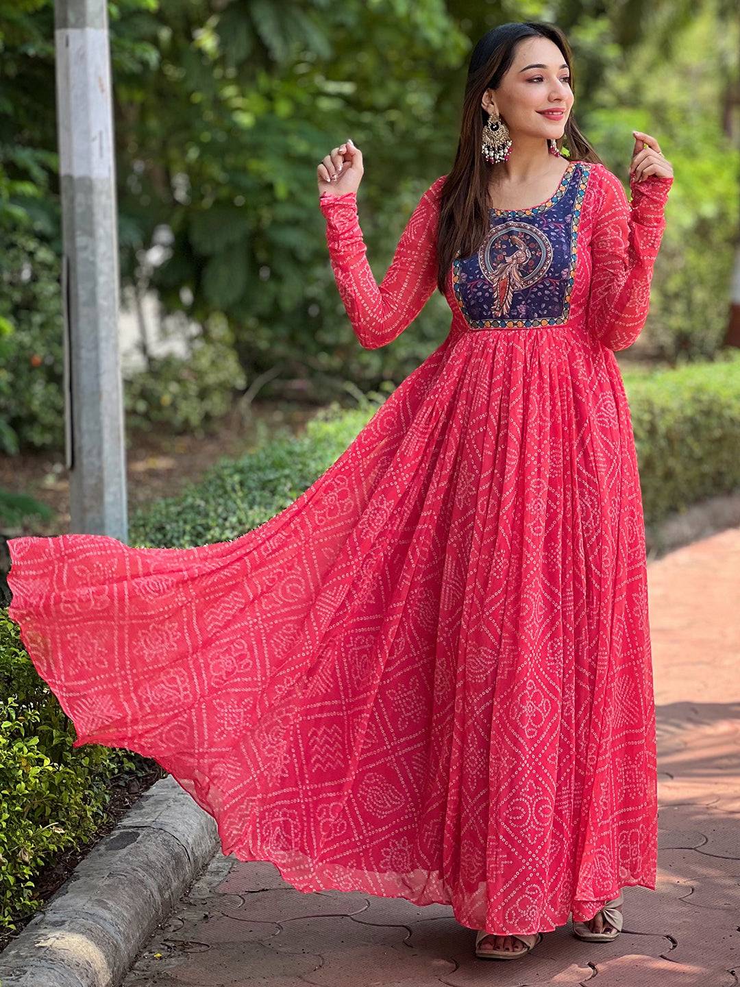 Cherry Red Bandhej Print Dress