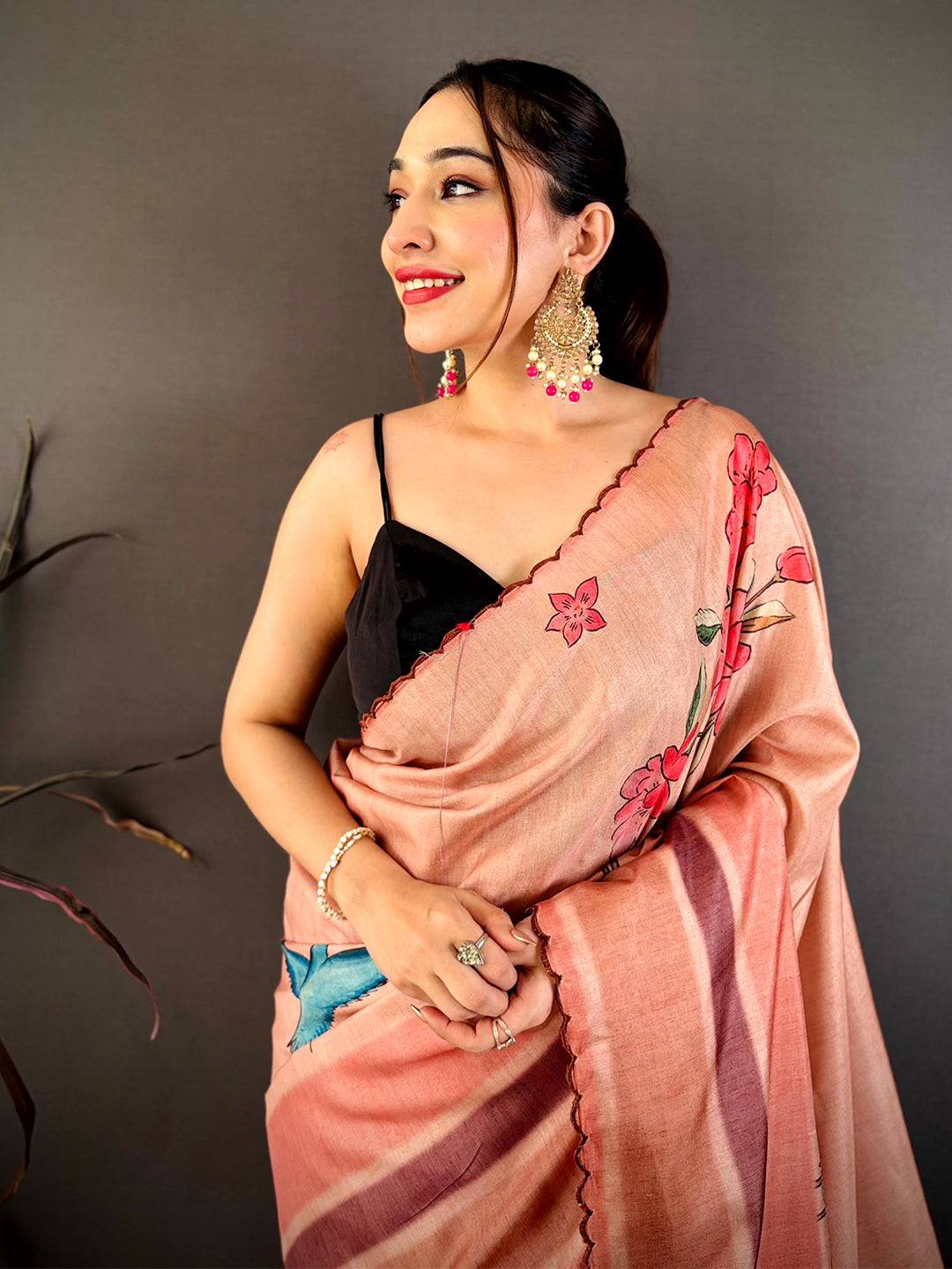 Designer Bird Print Tussar Saree