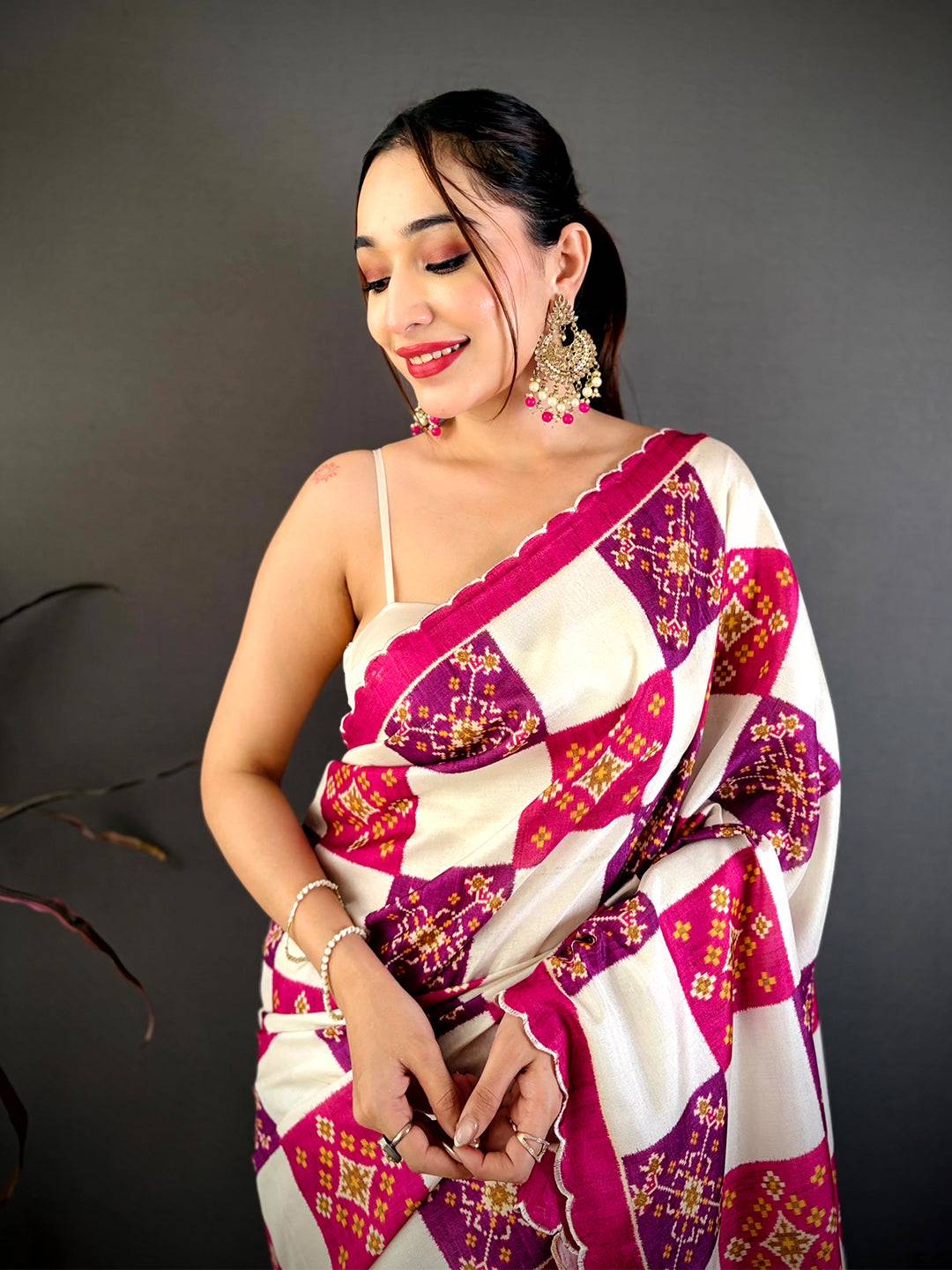 Classic Multi Box Ikkat Print Tussar Saree