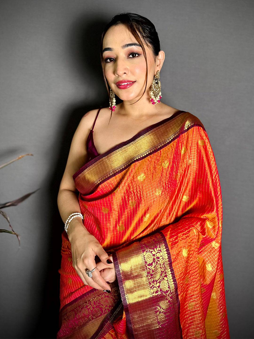 Radiant Self Gold Zari Chex Chitpallu Saree