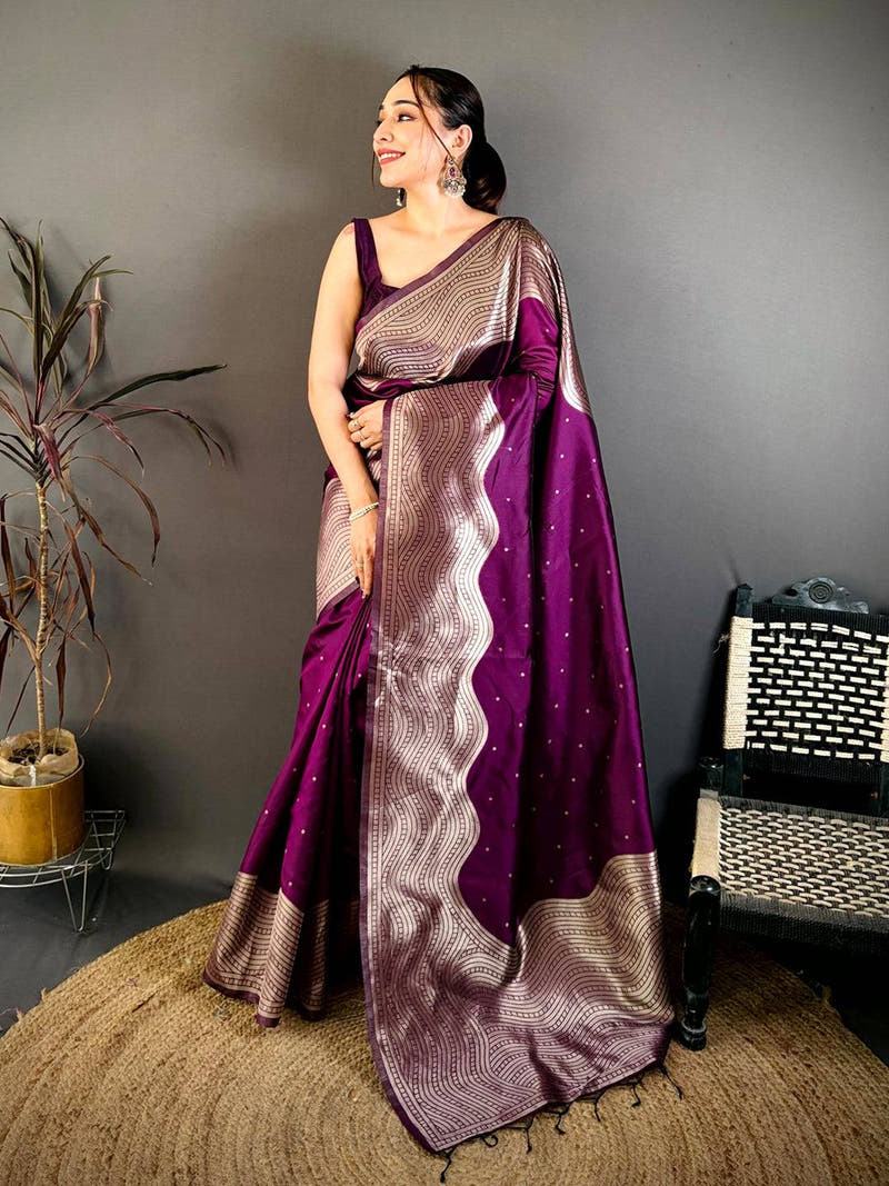 Wine Anmol Zari Banarasi Katan Silk Saree
