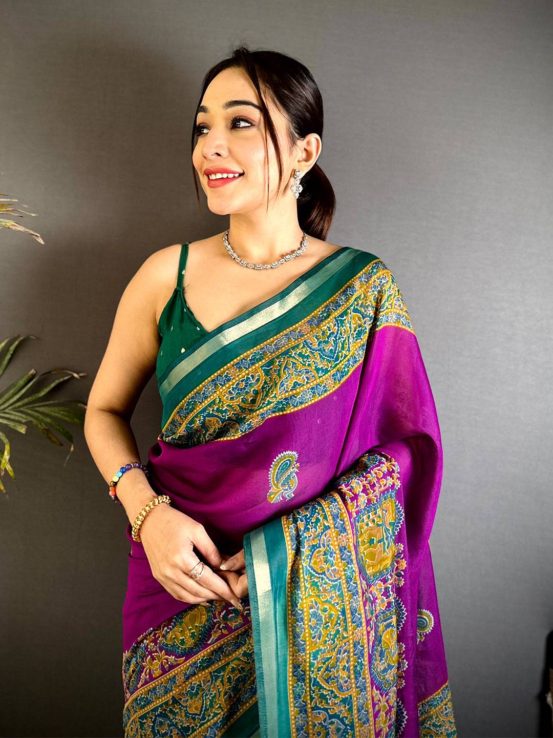 Magenta Kalamkari Pashmina Cotton Saree