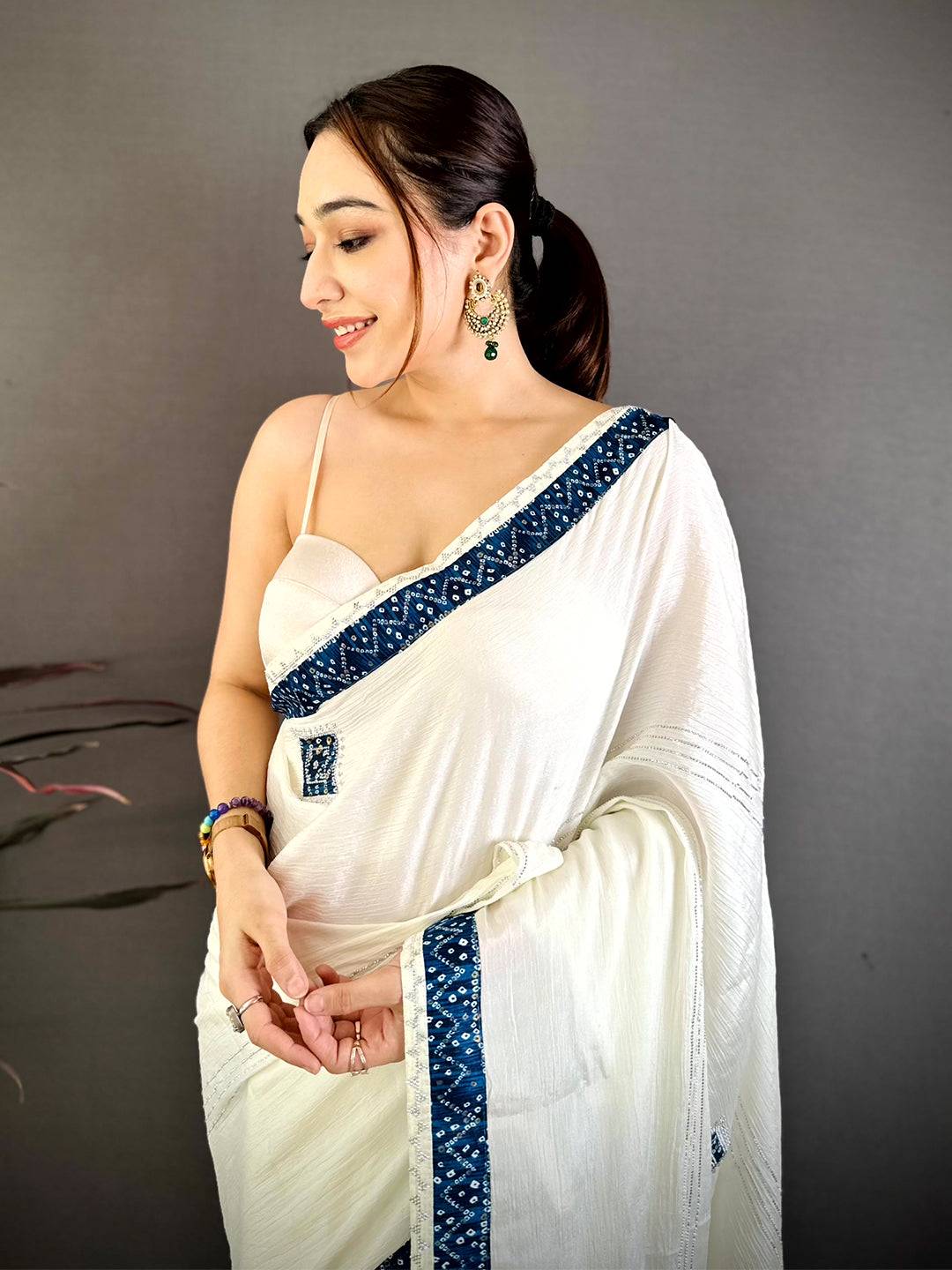 Navy Bandhej Butta Chiffon Saree