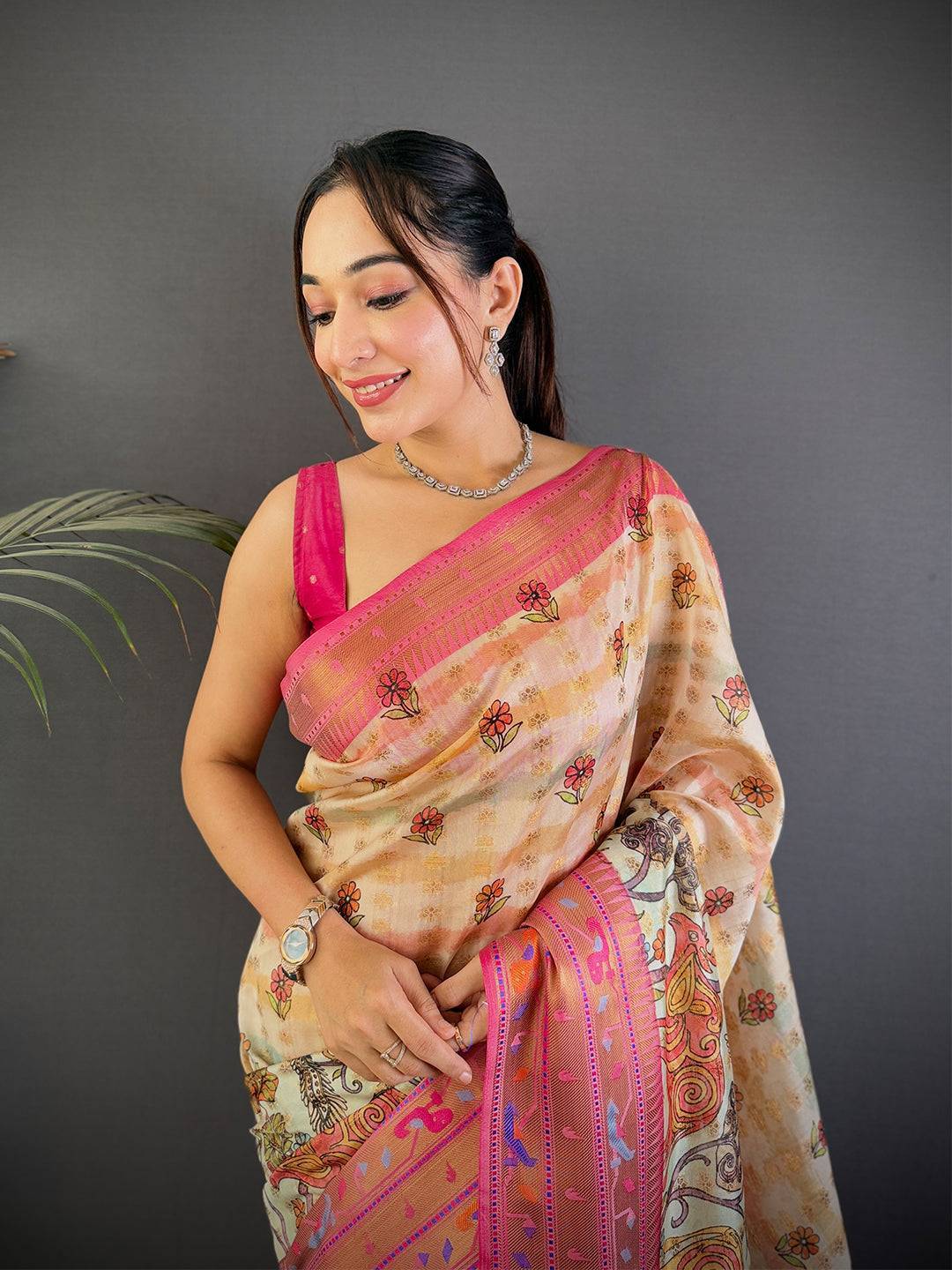 Elegant Kalamkari Printed Tissue Saree