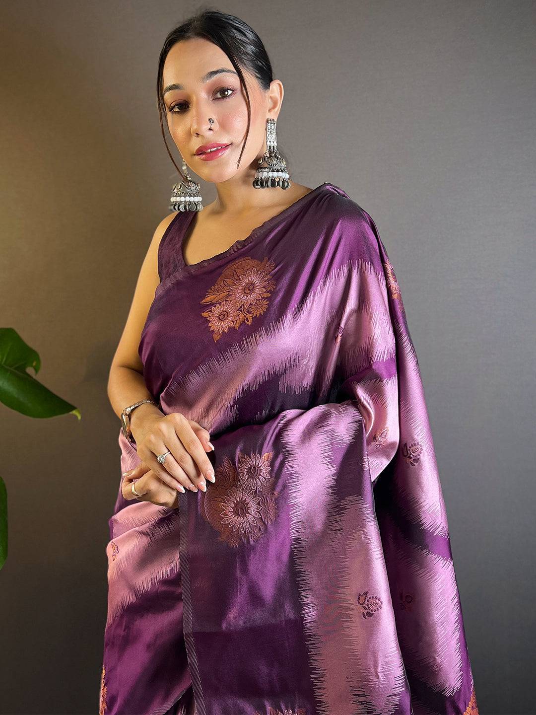 Lavender Tussar Silk Ikkat Weaving Saree