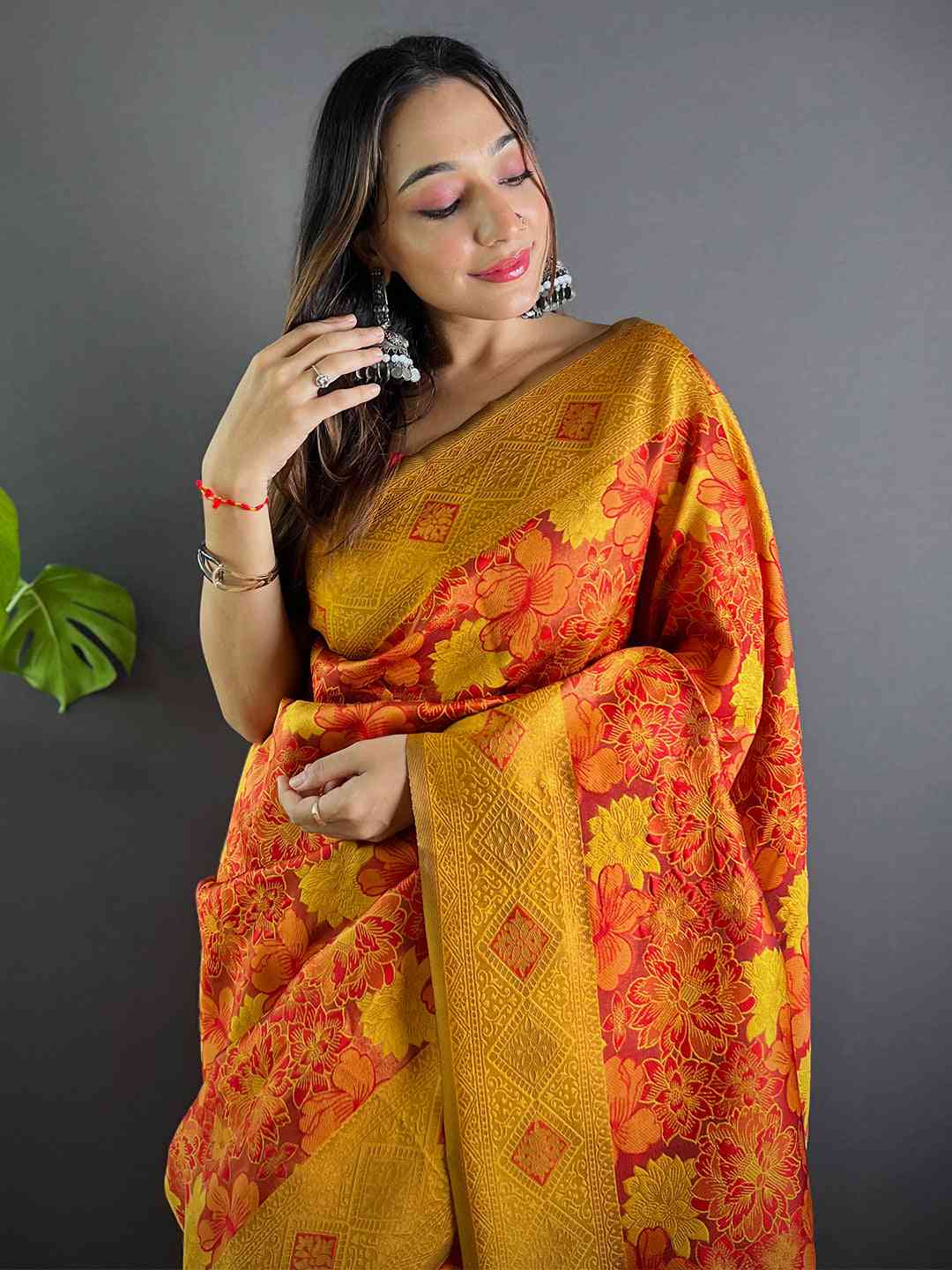 Rust Soft Silk Butta Weaving Saree