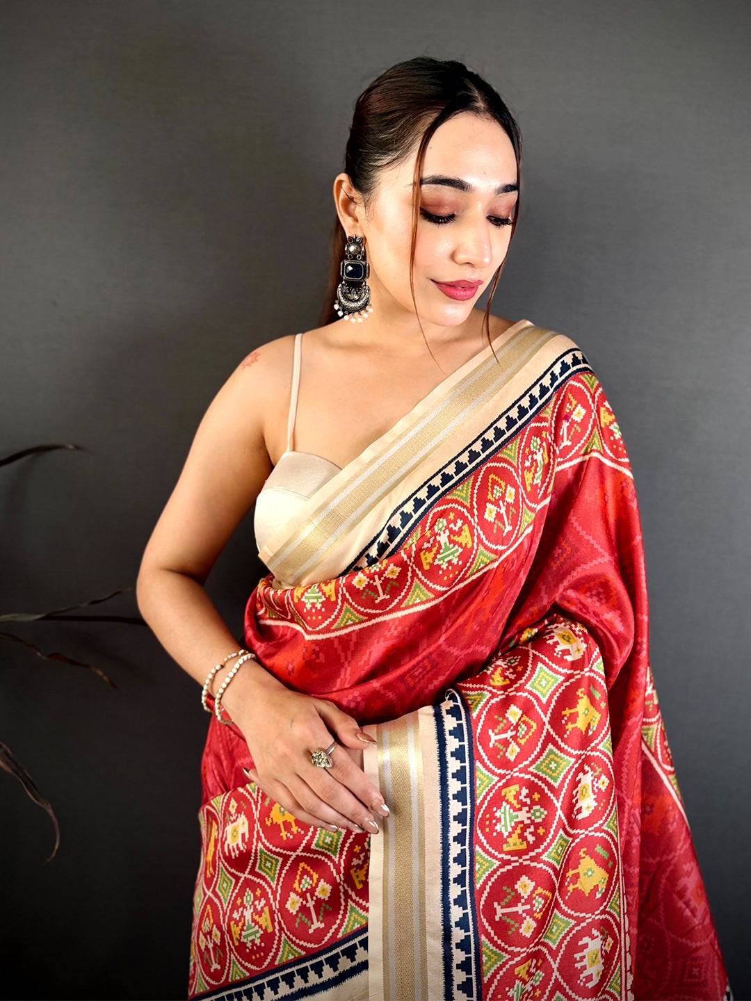 Red Patola Panel Kanchi Silk Saree