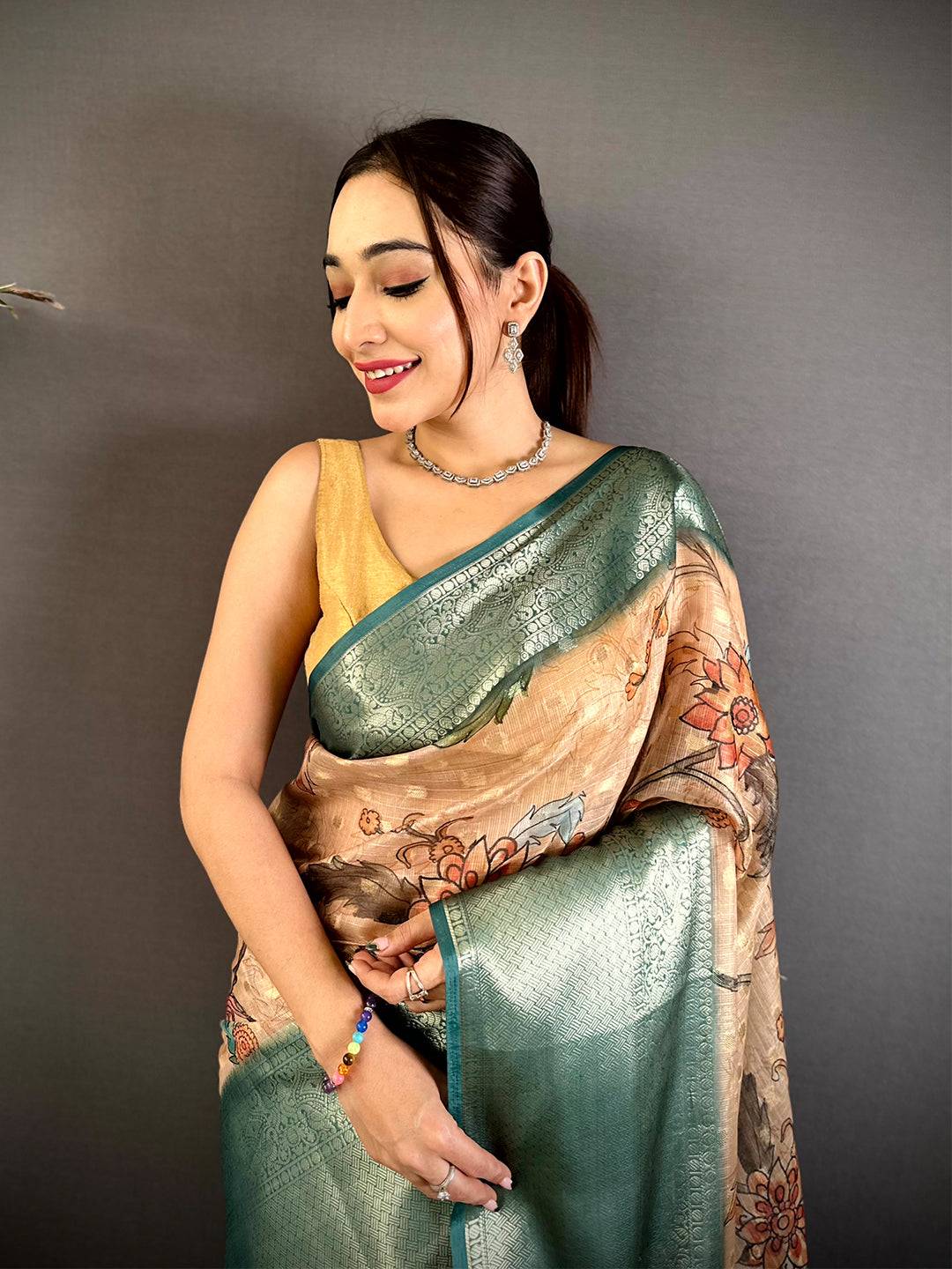 Graceful Kota Doriya Kalamkari Printed Saree