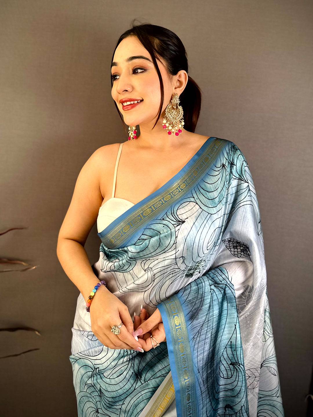 Opulent Freehand Kalamkari Silk Saree
