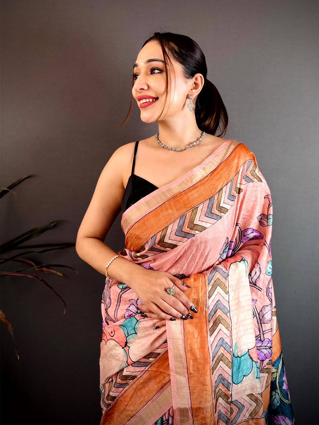 Heritage Pen Kalamkari Ghicha Tussar Saree