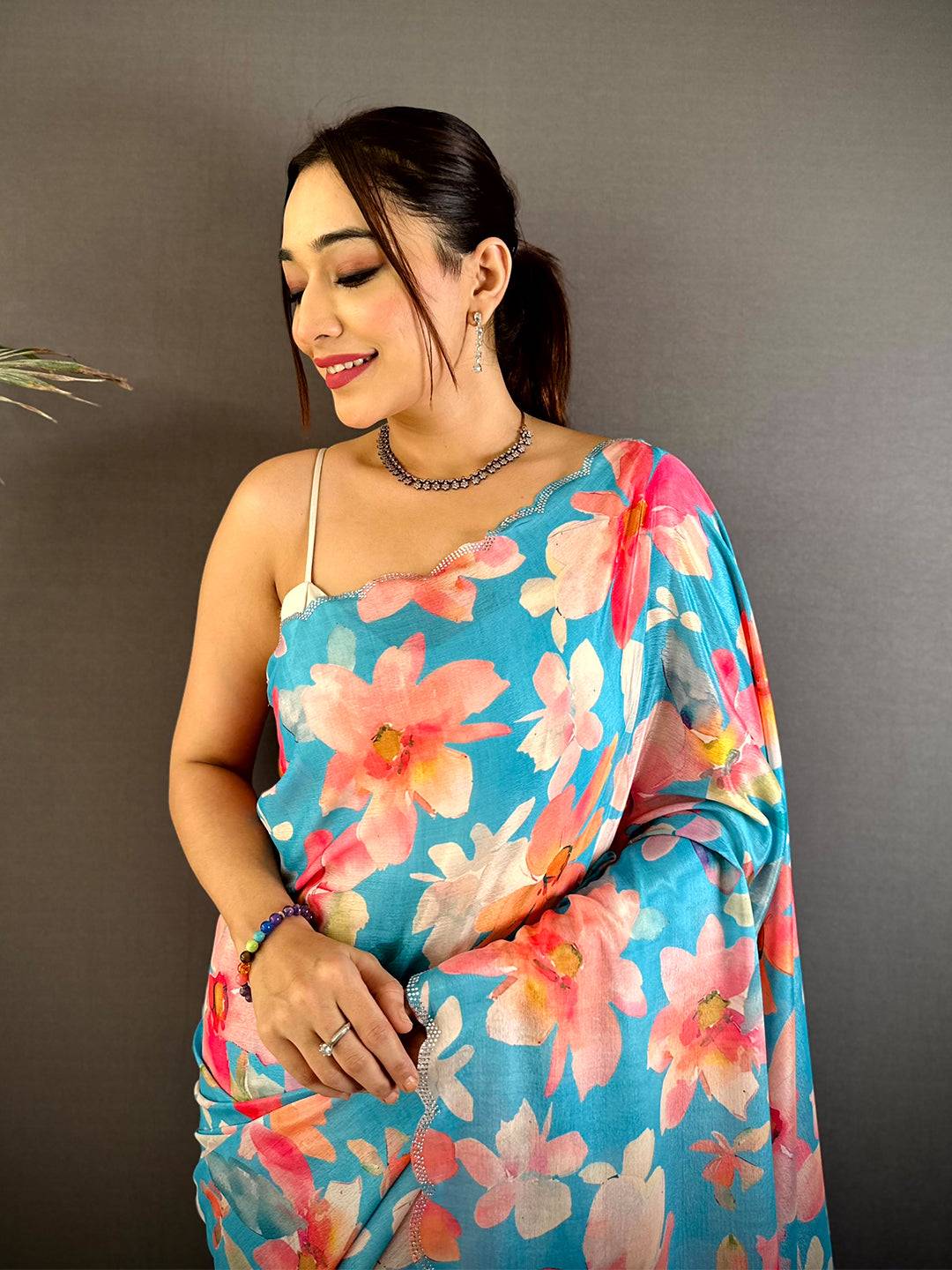 Elegant Stone Work Chinnon Floral Saree