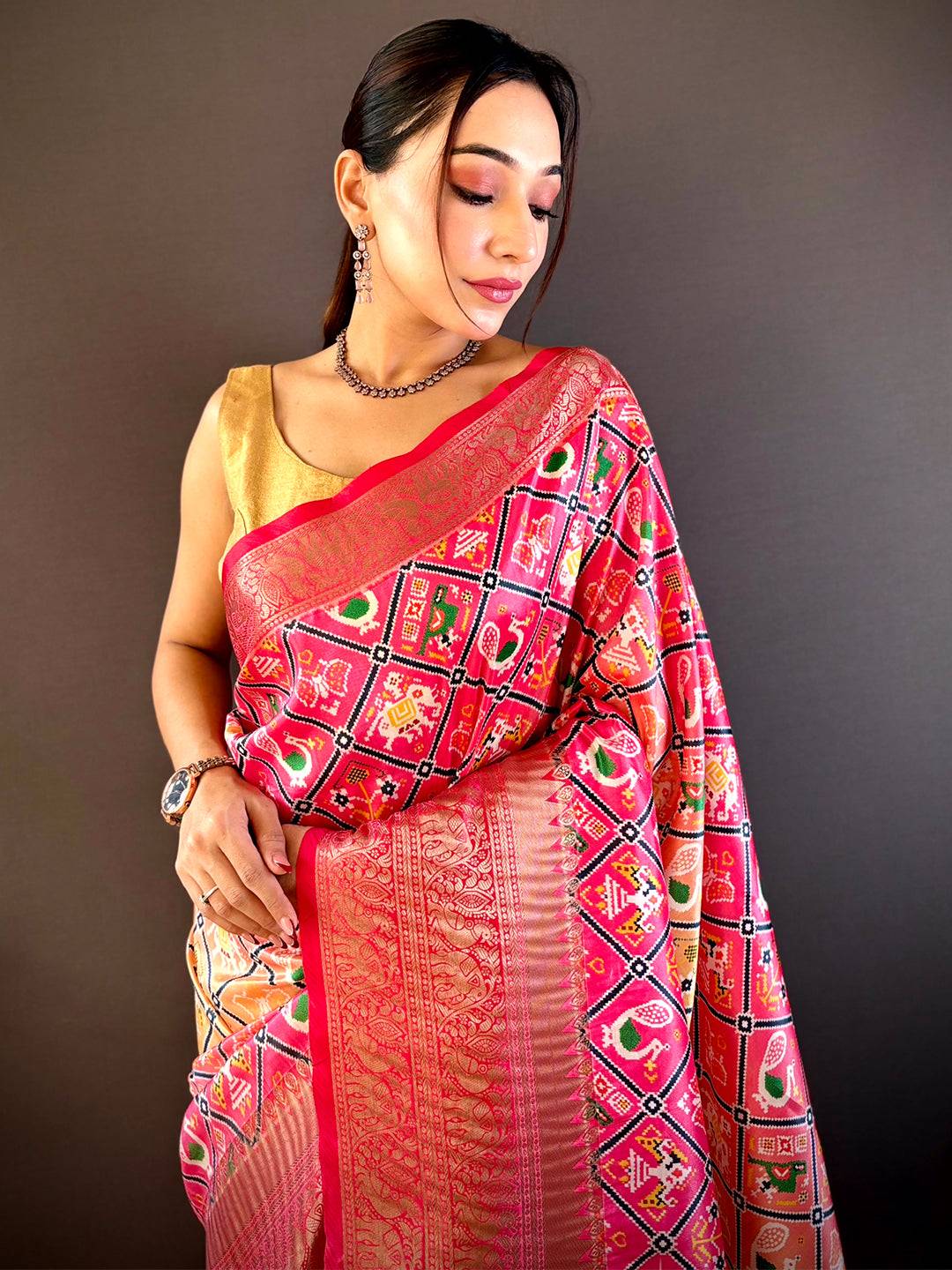 Ombre Peach Soft Silk Patola Print Saree