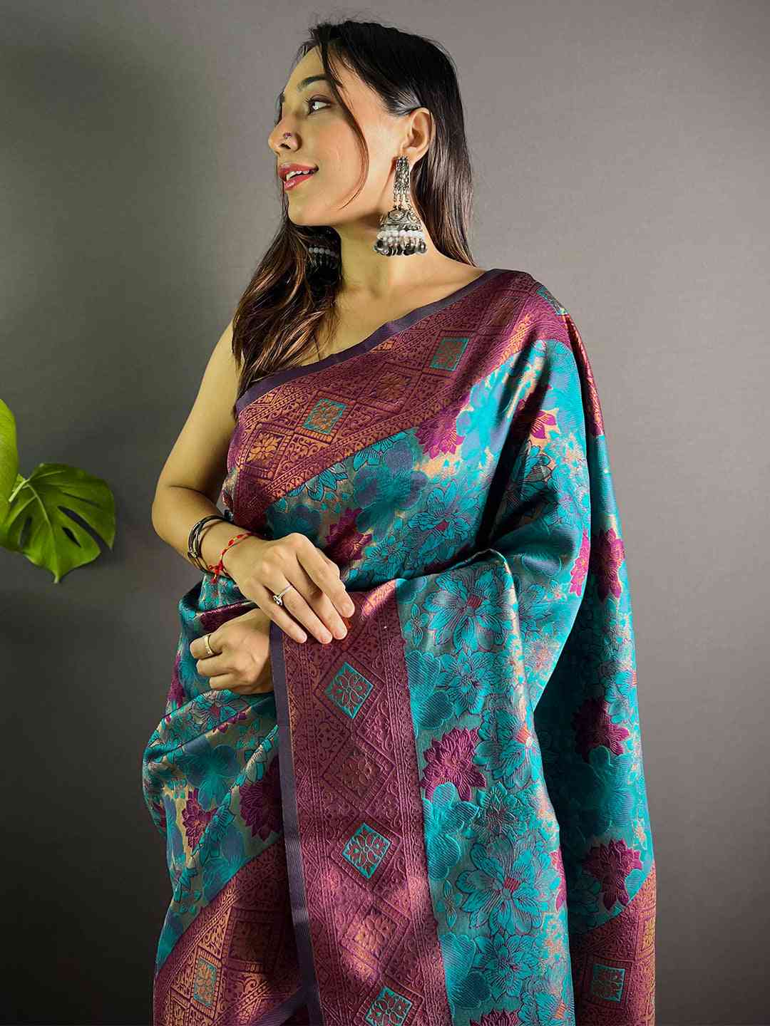 Teal Soft Silk Butta Weaving Saree