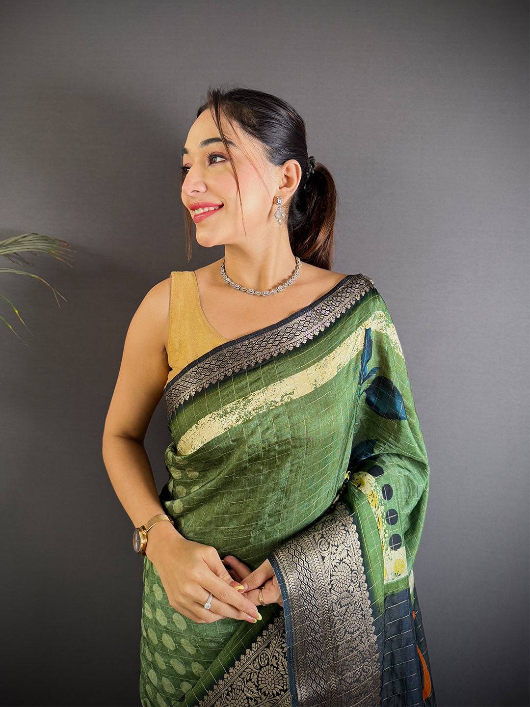 Dual Tone Pure Viscose Printed Saree