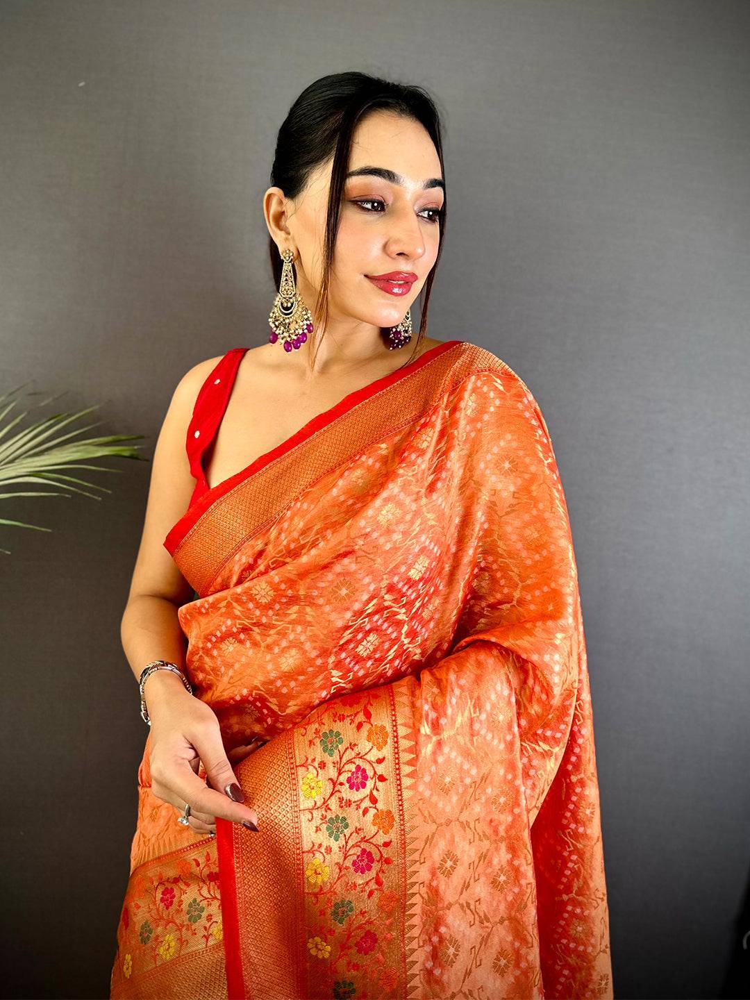 Peach Banarasi Minakari Katan Silk Saree