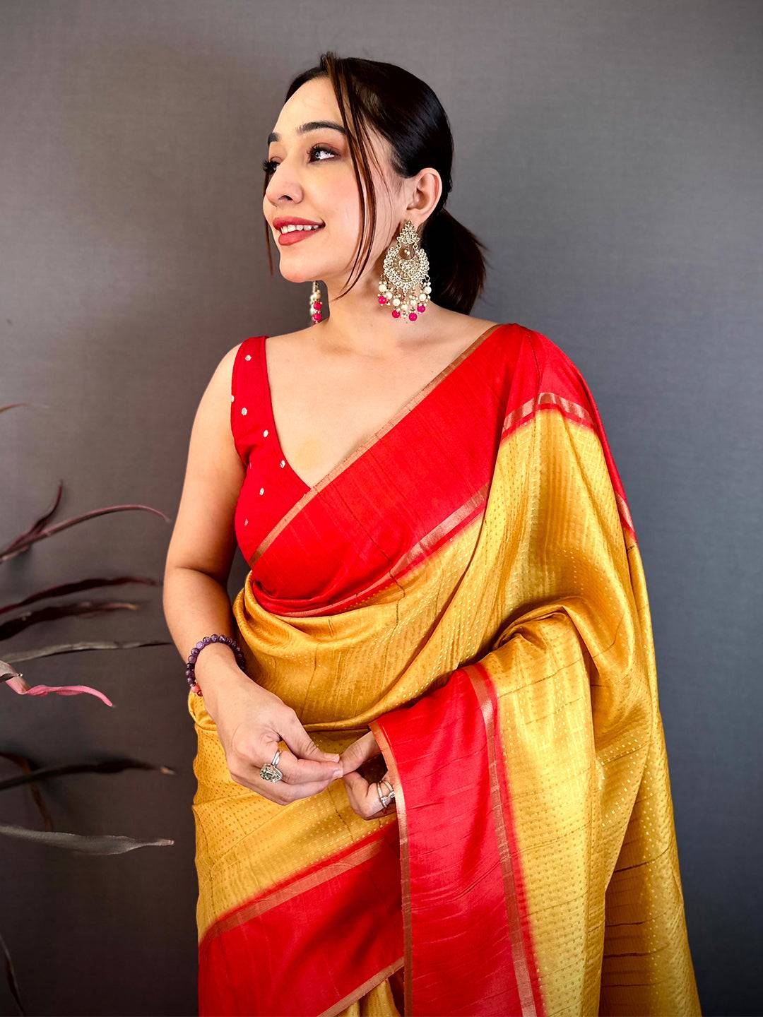 Golden Yellow Tussar Gold Zari 1000 Butti Saree