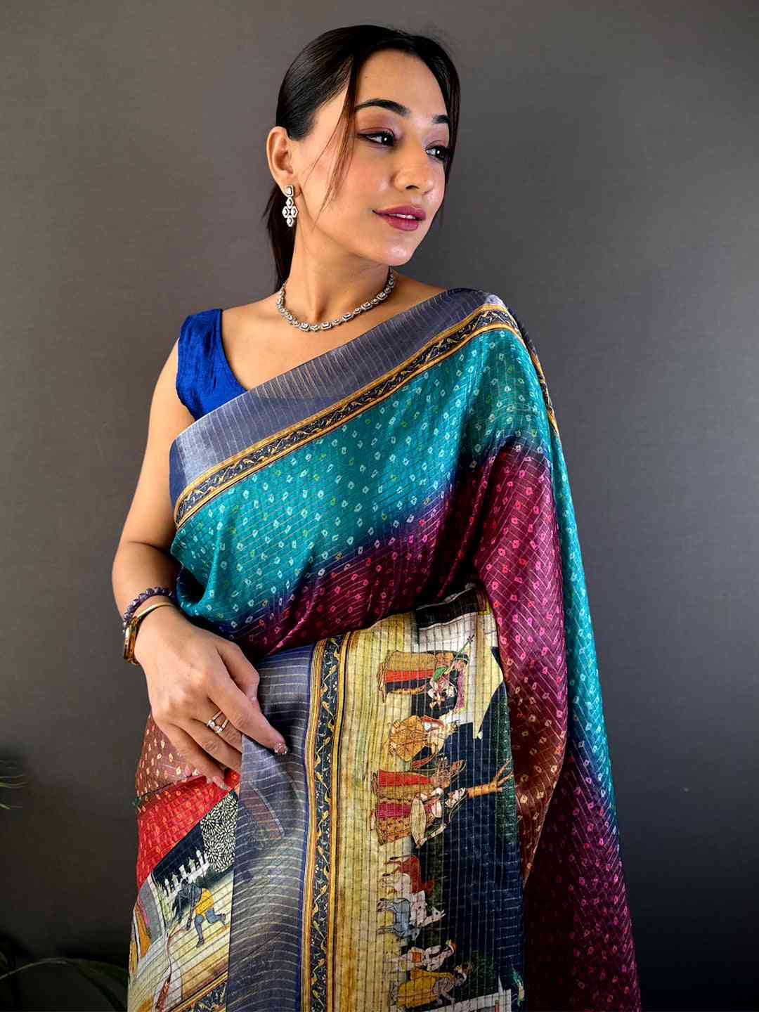 Heritage Silk Blend Bandhani Print Saree