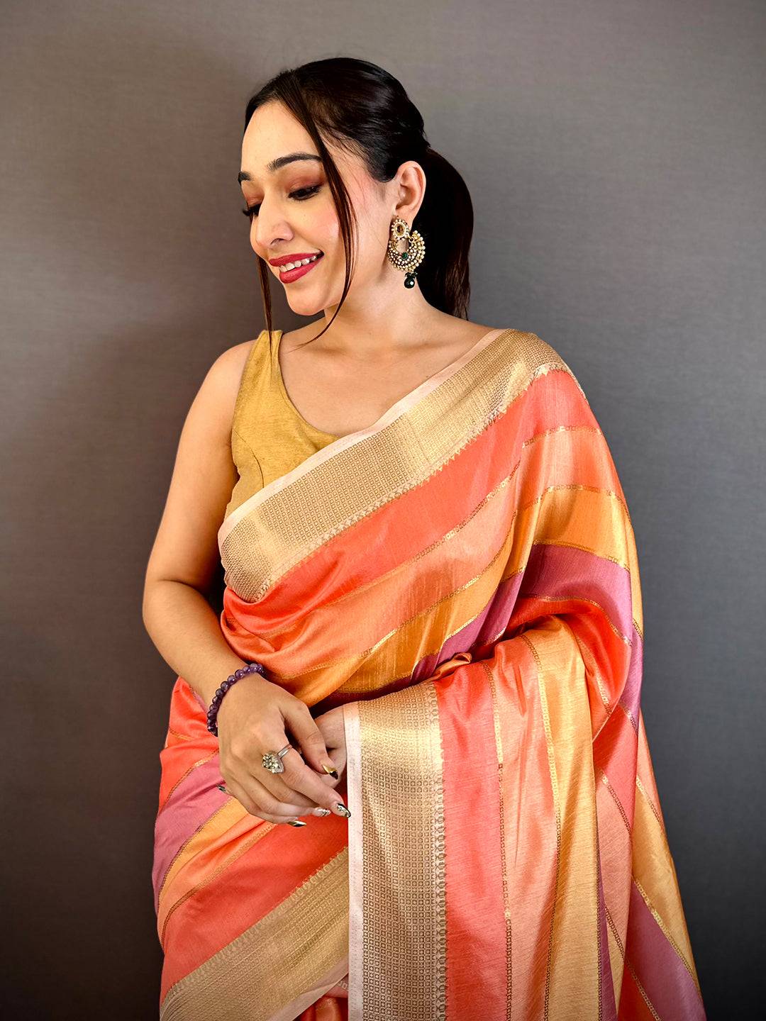 Royal Tussar Rainbow Digital Print Saree