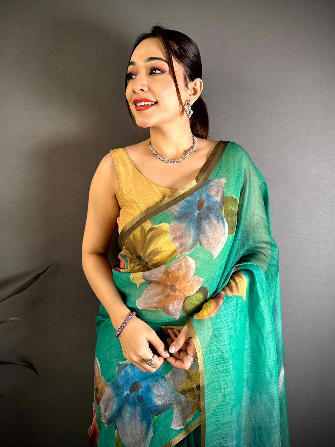 Artistic Kalamkari Linen Chanderi Saree