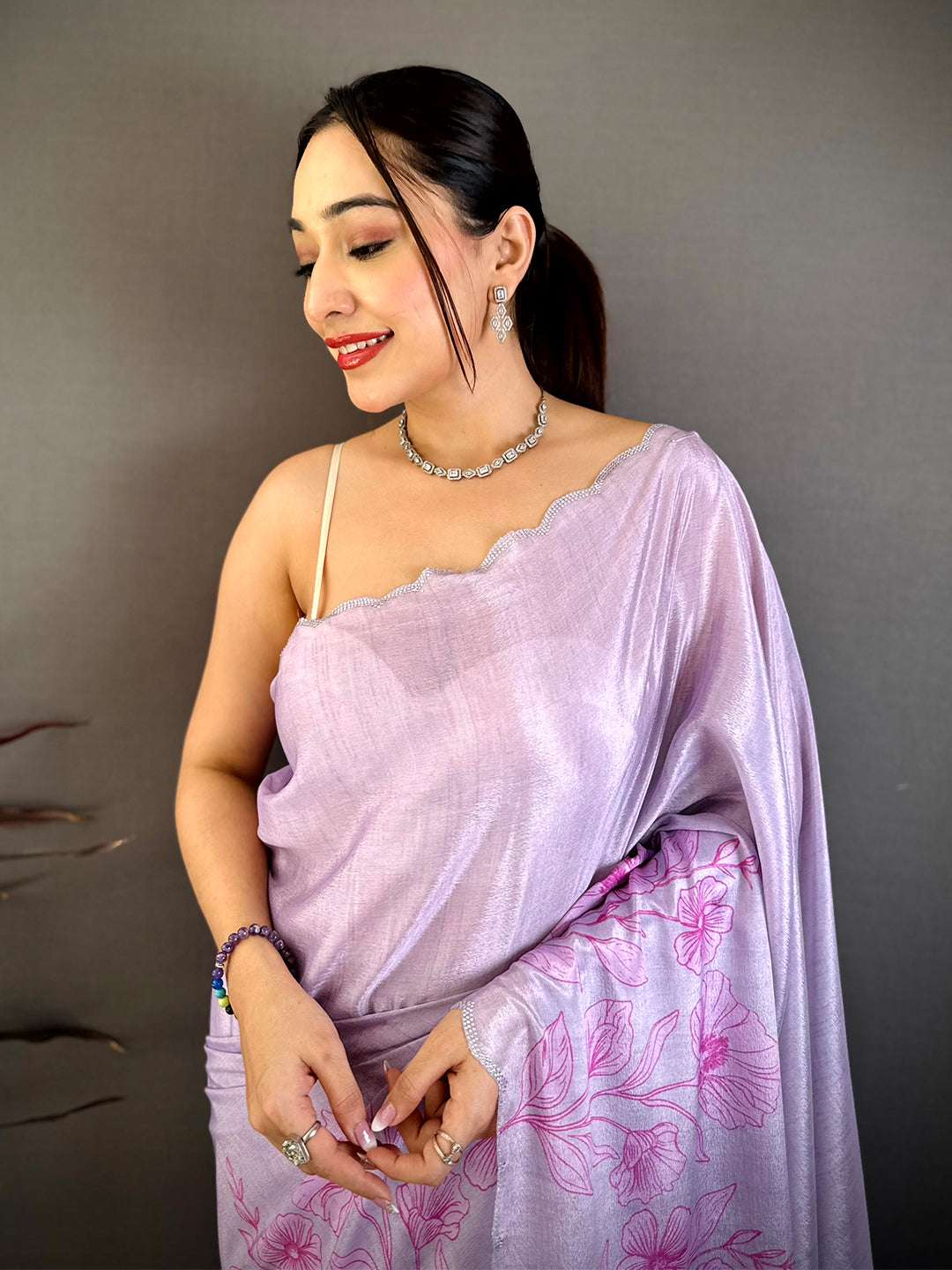 Royal Lavender Floral Cutwork Saree